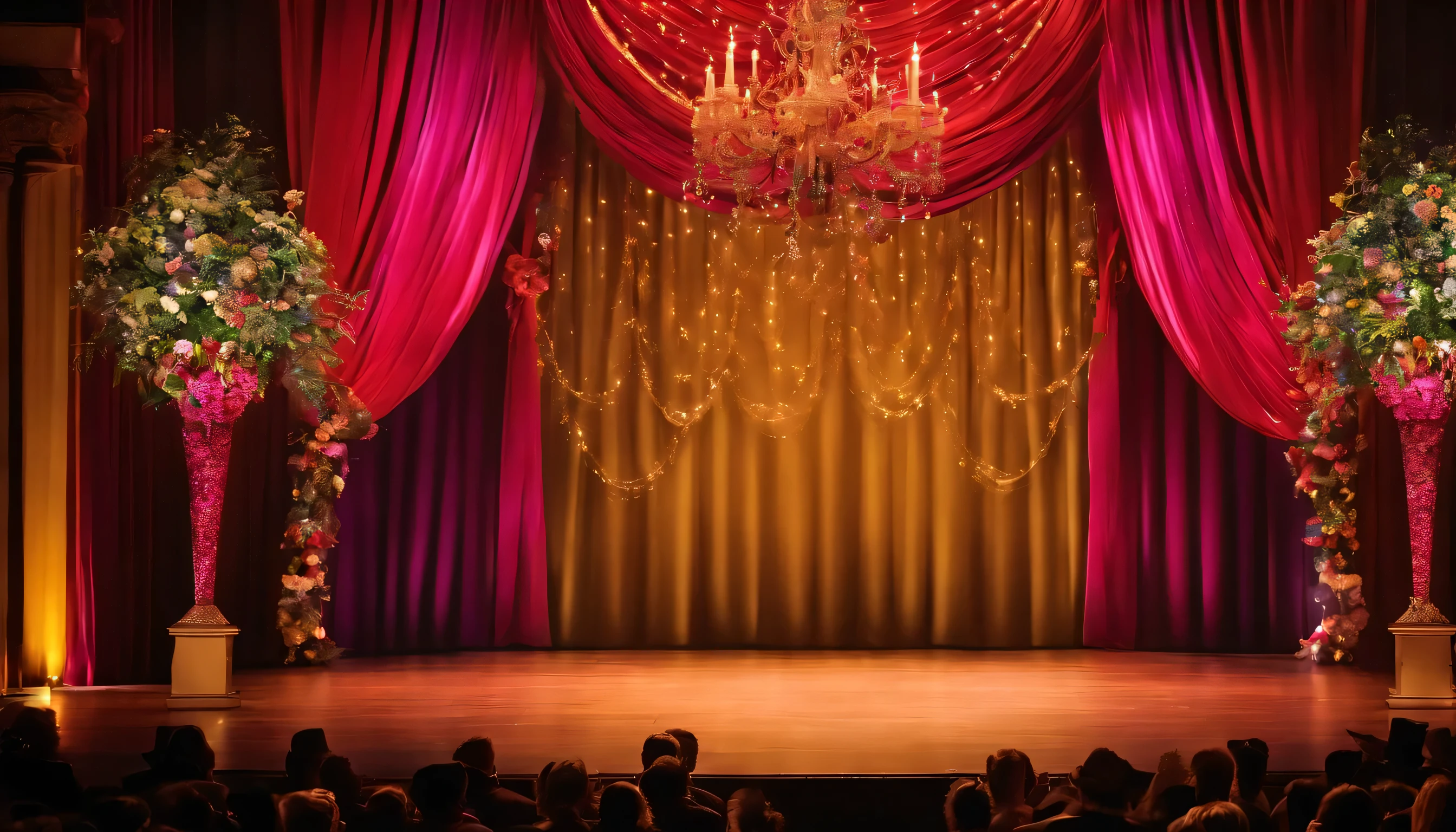 The stage transforms into a magical world with vibrant colors, imaginative backgrounds, and whimsical props.
Oversized buttons, colorful streamers, and playful backdrops contribute to the enchanting environment.