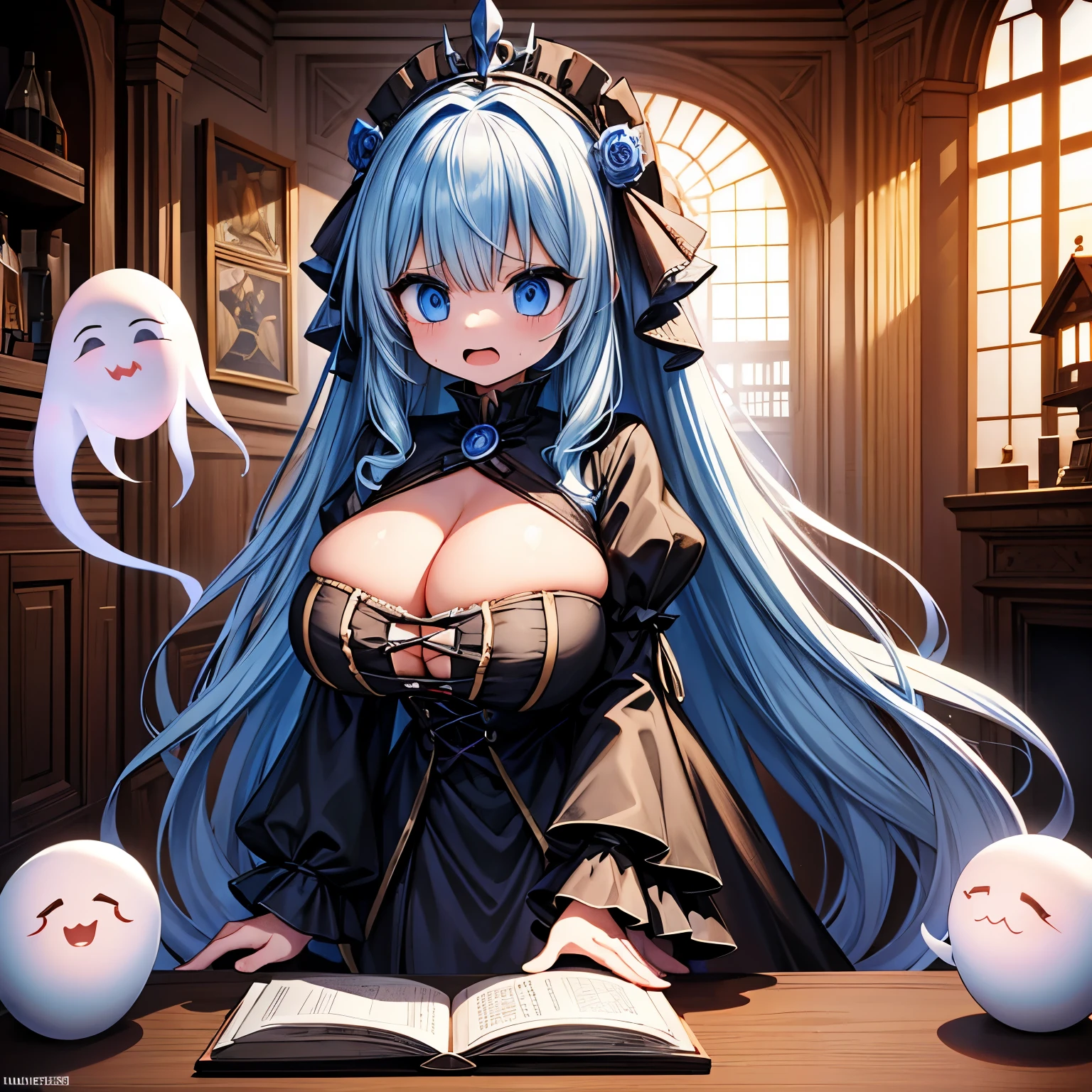 (scary fantasy mansion interior:1.2), (busty ghost:1.2), anime, (no humans:1.2), (labyrinth interior:1.2)