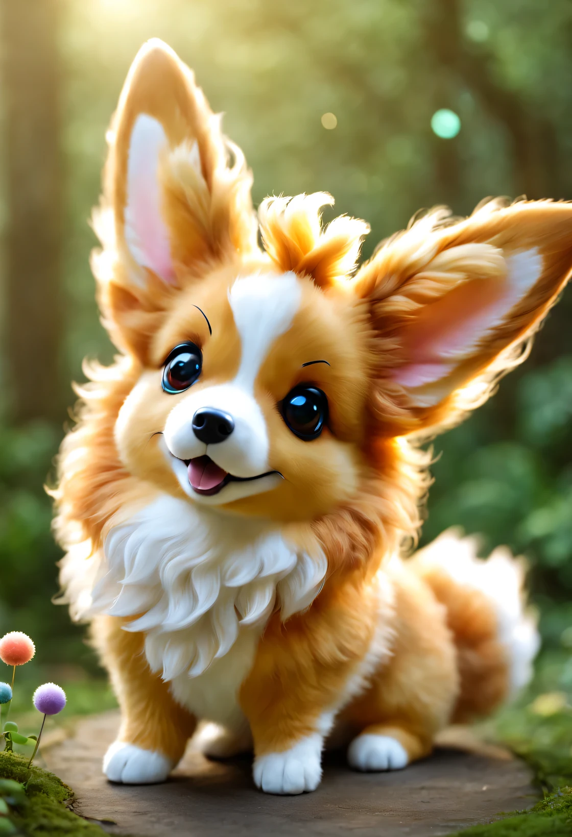 Create a cute magical creature，Based on eevee，The fusion of cats and curly hair