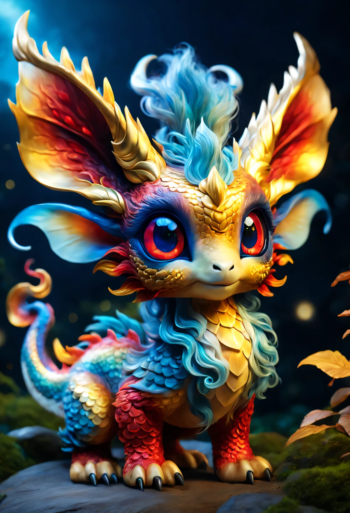 Create a cute magical creature，Based on eevee，The fusion of cats and curly hair