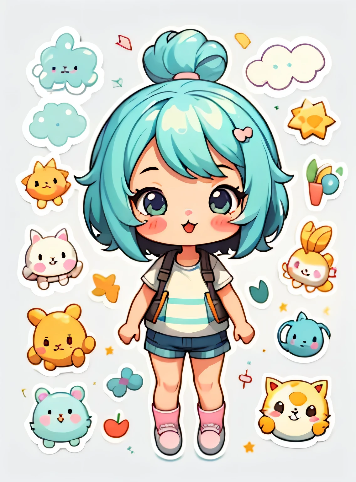 adesivo,1 garota,Bonitinho,kawaii,Bonitinho,fundo simples chibi,