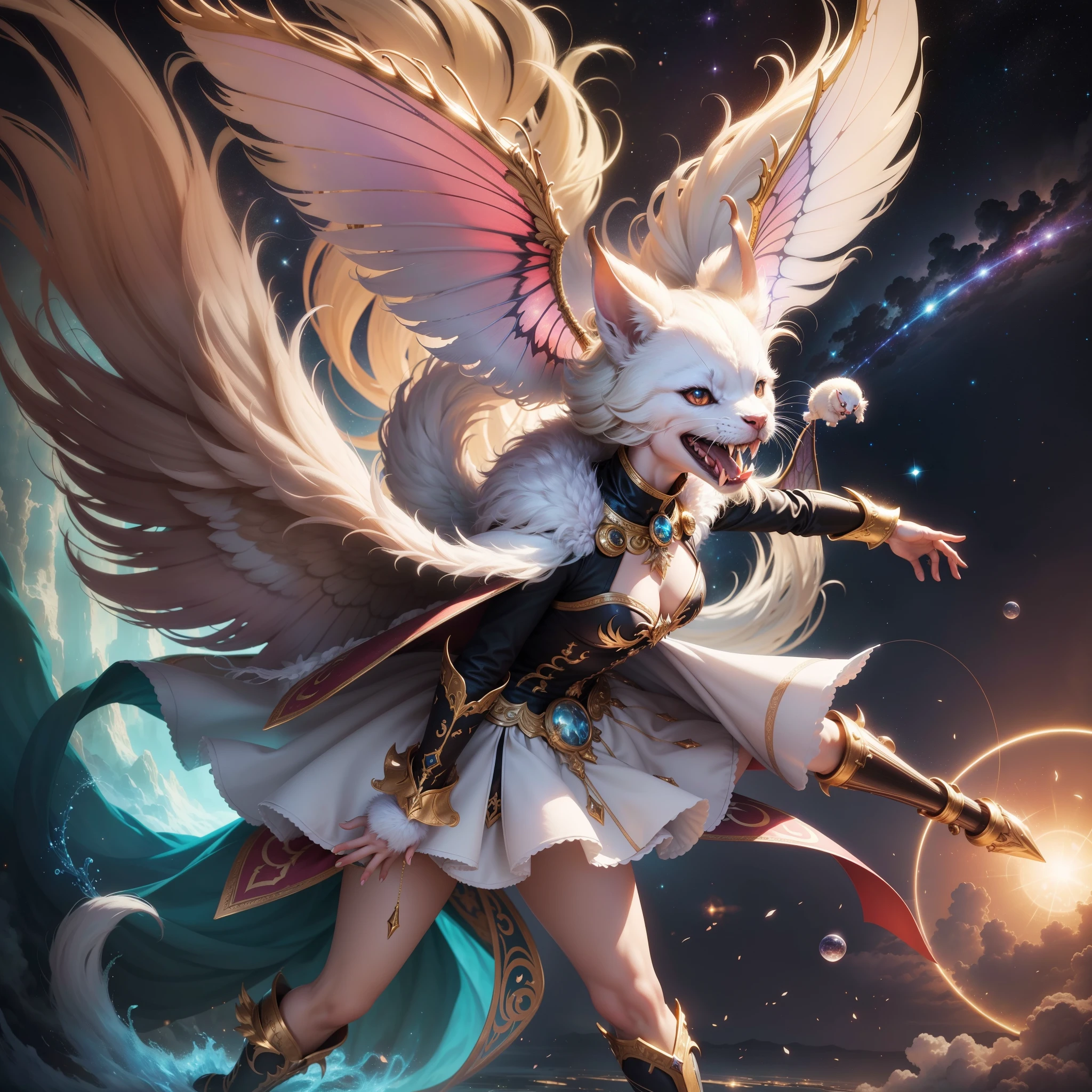 magical jedi creatures, in space, hyperrealistic, cats, light, playing, laughing, beautiful,  cute  