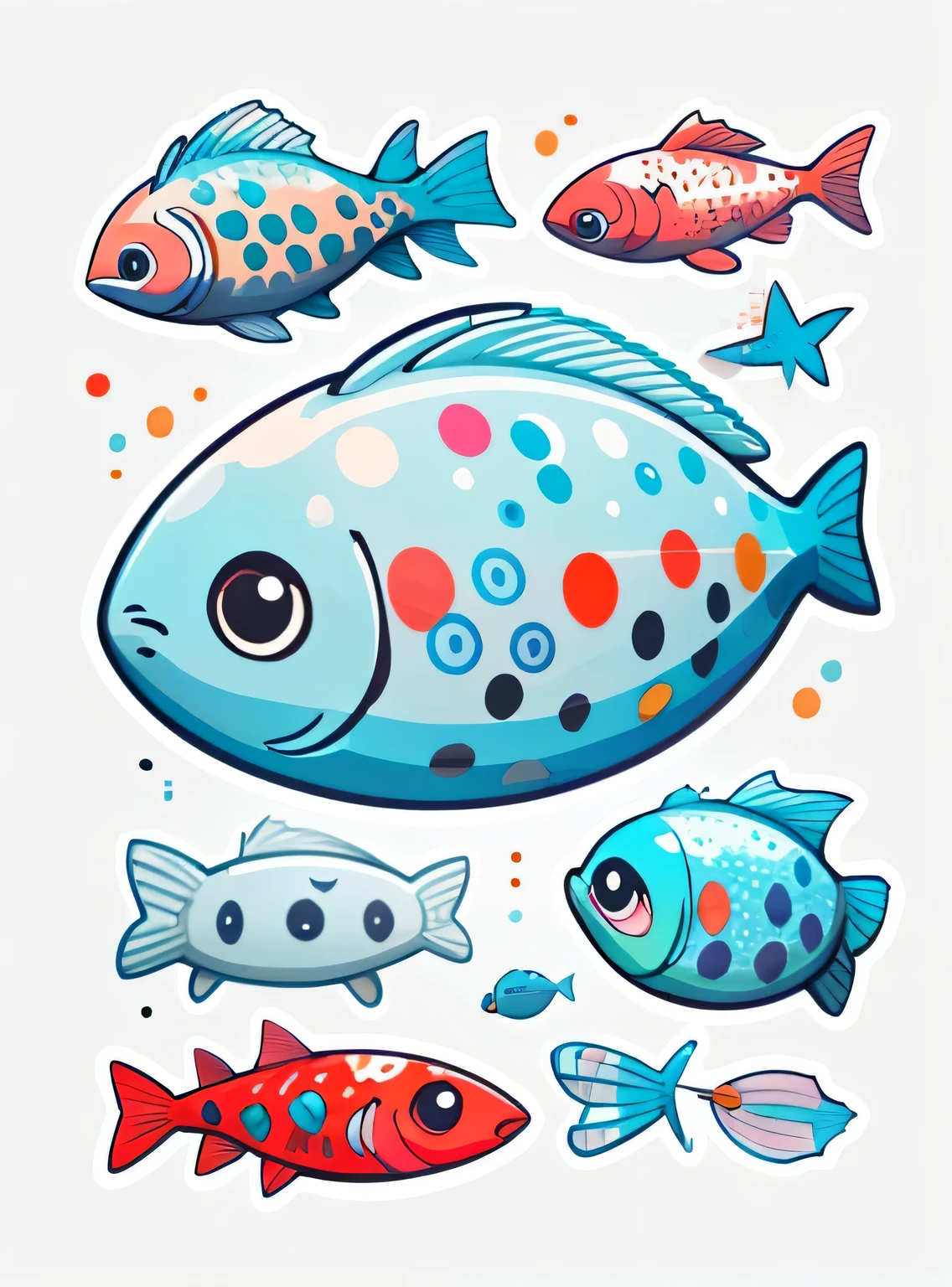 1 adesivo, (adesivos, peixe simples), aquarela, fundo branco, fundo simples, minimum, pequeno, cor pastel, estilo vetorial, sem gradiente,