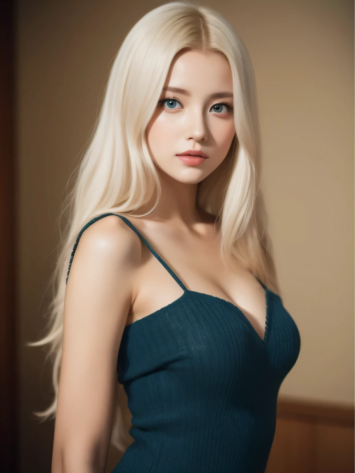 A woman of beauty in a fantastic space, Tight micro dress white and gold color, 98k, {{Masterpiece}}, Best quality, High quality:1.4), onbed，{{[[front look}}, eye_contact, a variety of poses)]], very pretty look face, and very pretty eyes, cute images, cute images, {{A half body}}, {{{{{{{{Long legs}}}}}}}}, {{{{slim sexy body}}}}, {{{{{{Tall woman}}}}}}, {{177 cm tall}}, Solo, Beautiful, Lovely, Adorable, Pale skin, {{18to 22 years old German girl}}, look beautiful German girl and blue eyes or green eyes with platinum blonde hair color), Nordic German young girl, {{{{{{{{{{half girl}}}}}}}}}}, {{{{{{{{{{High_Heels}}}}}}}}}},