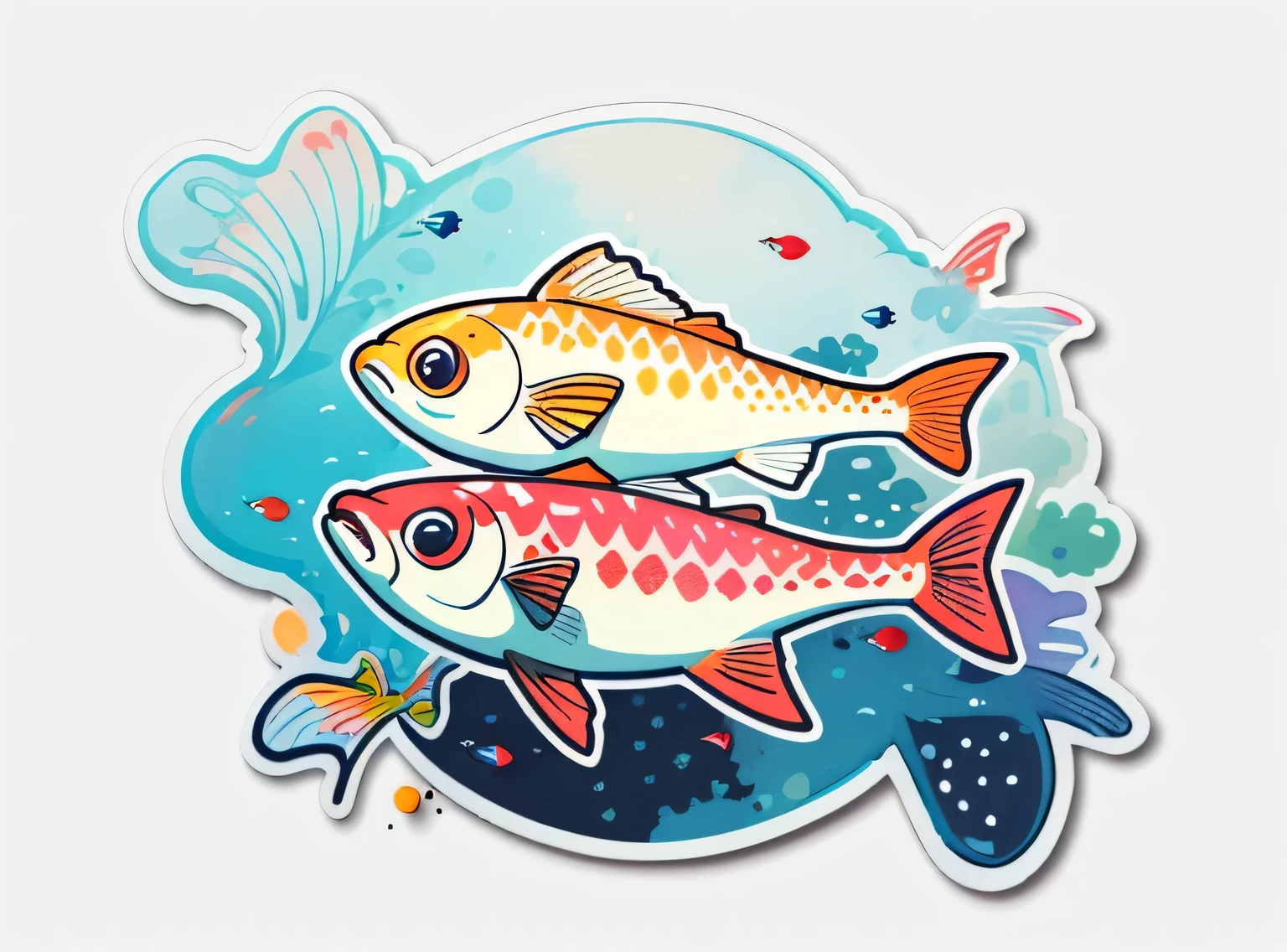 1 adesivo, (adesivos, peixe simples), aquarela, fundo branco, fundo simples, minimum, pequeno, cor pastel, estilo vetorial, sem gradiente,