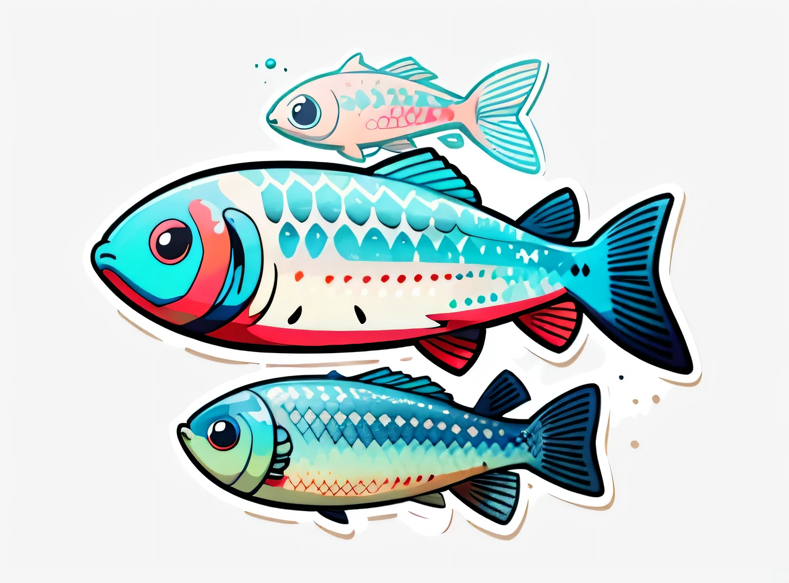 1 adesivo, (adesivos, peixe simples), aquarela, fundo branco, fundo simples, minimum, pequeno, cor pastel, estilo vetorial, sem gradiente,