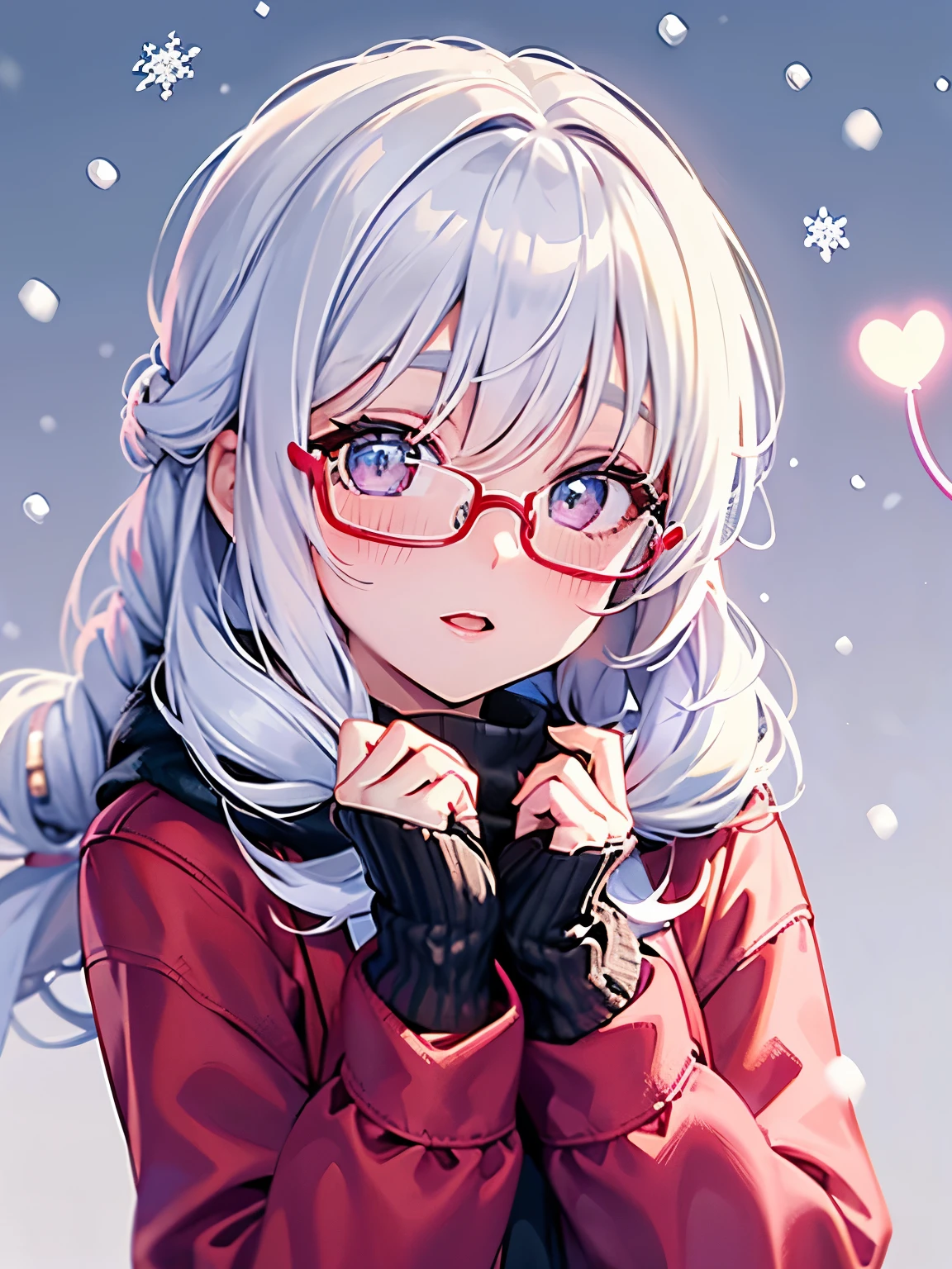 girl,((glasses)),((♡)),((flying Heart's)),((snow view background:1.3)),((snowy park background:1.2)),(Fancy World),((Colorful and casual winter clothes)),close up of face,