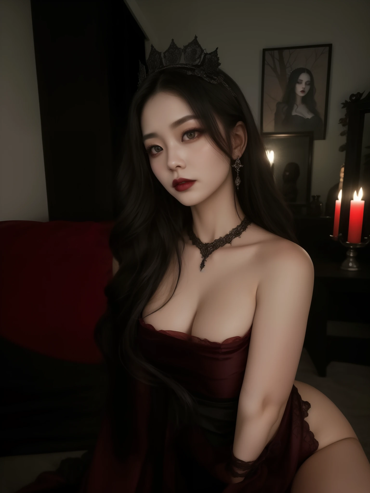 mulher arafed em um vestido vermelho posando para uma foto, linda rainha feminina vampira, dark gothic queen, beautiful rainha vampira, amoranto, Linda rainha, an elegant gothic princess, beautiful and elegant demon queen, rainha vampira, 26 anos de idade, Carmilla Vampiro, lovely dark autumn princess, pale gothic beauty, gothic horror vibes, sexy, sul coreana, linda mulher sedutora, Asian woman 