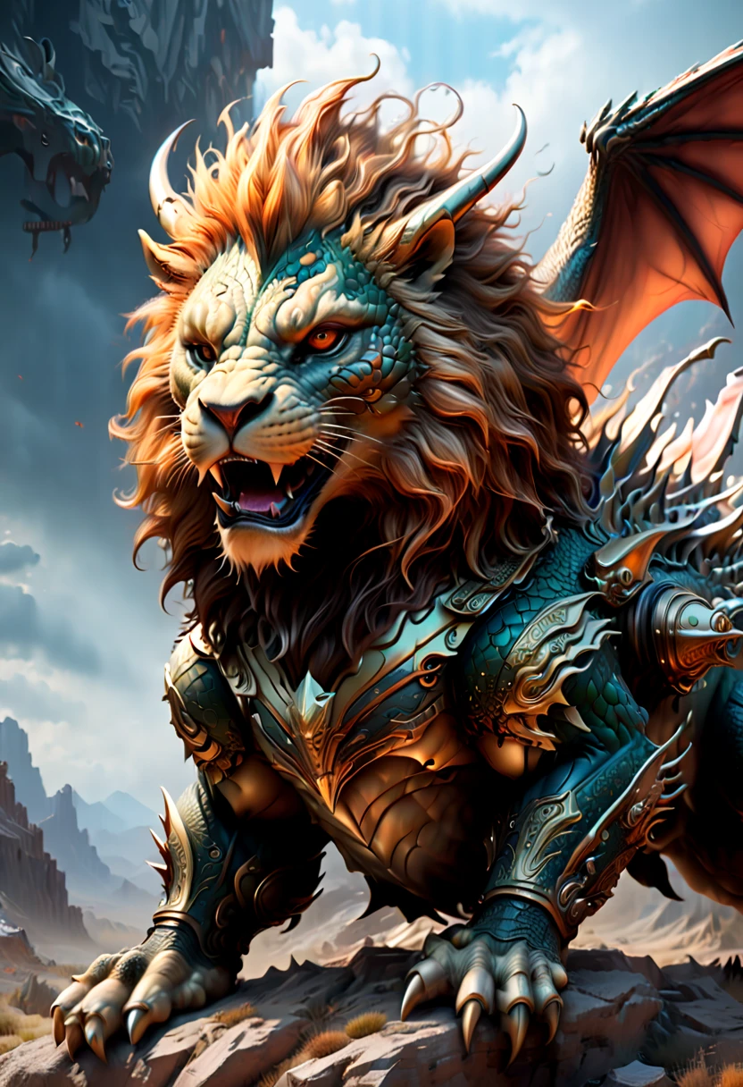 epic creature, The combination of lion and dragon, extremely detailed, ultra detailed, high sensitivity, ultra clear materials, ultra wide angles, octane rendering, (best quality, masterpiece, Representative work, official art, Professional, Ultra high detail, 8k:1.3)
