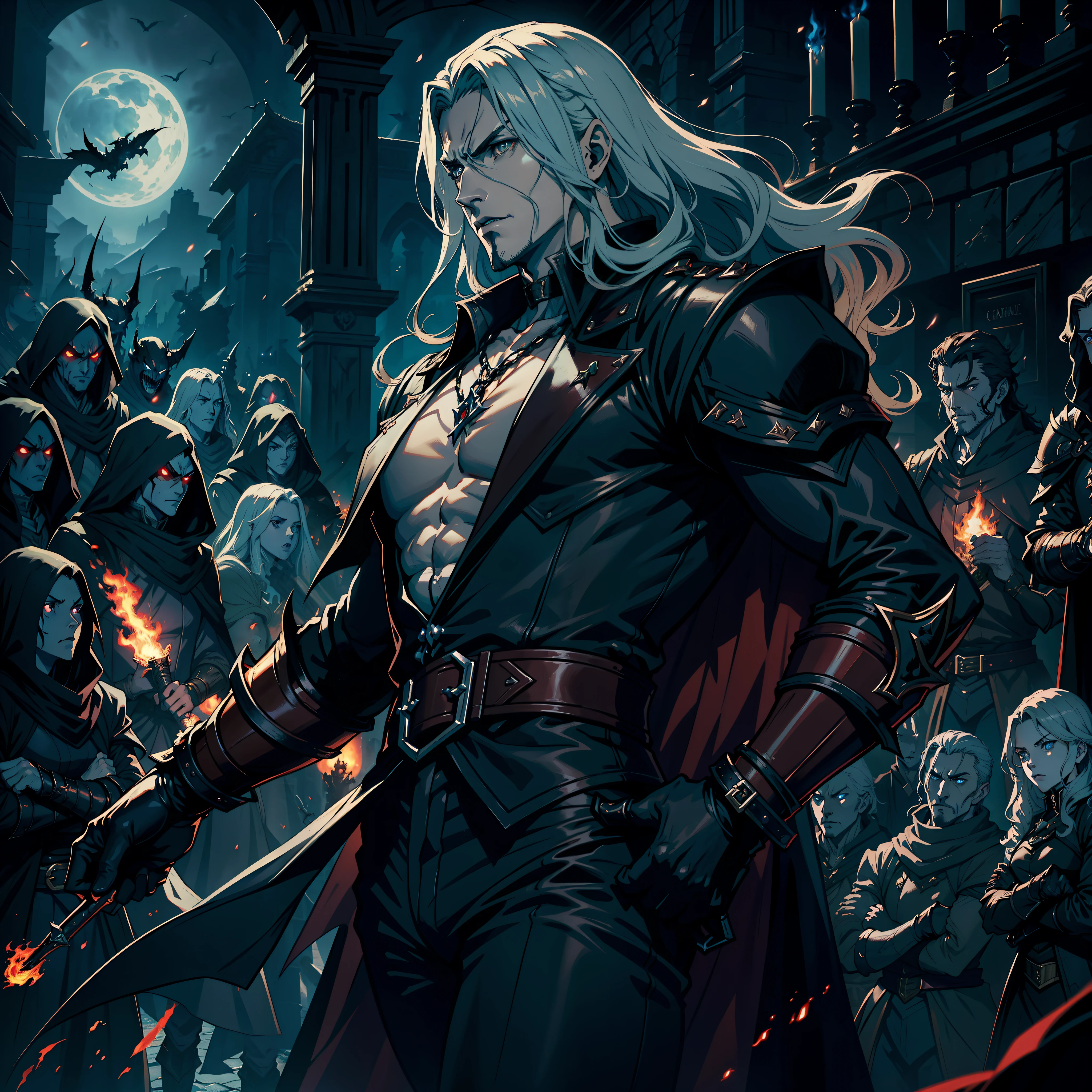 Castlevania Lord of Shadows hyper realistic super detailed Dynamic shooting masterpiece scene cinématique scènes film Epic Legendary Lord Dracula leading troops army of demons to fight sharp détails cinématique scènes film correct proportions Anatomy