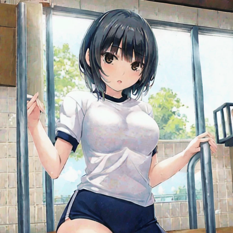 (masterpiece, best quality:1.2), 1girl, solo, sumika, short hair, black hair, 