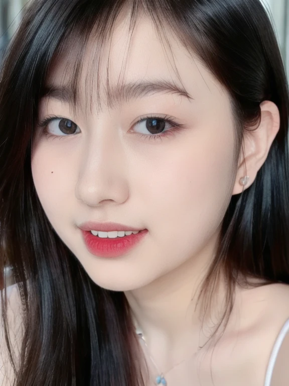 (realistic、masterpiece、Best Quality、8K、highres、high resolution:1.3)、1 girl、Big breasts、white bikini、looking at viewers、super fine face and eyes、long hair、 exposed cleavage、upper body、