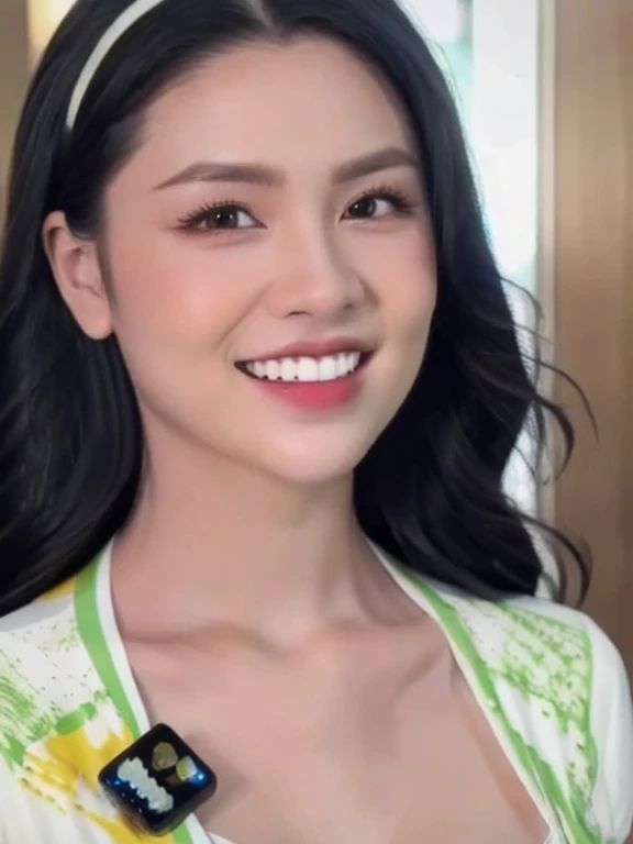 (realistic、masterpiece、Best Quality、8K、highres、high resolution:1.3)、1 girl、Big breasts、smile、white bikini、looking at viewers、super fine face and eyes、long hair、 exposed cleavage、upper body、