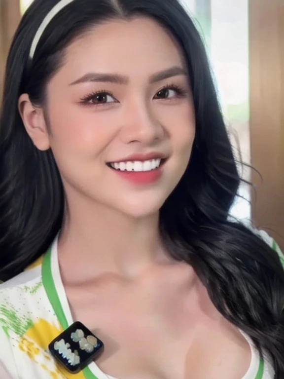 (realistic、masterpiece、Best Quality、8K、highres、high resolution:1.3)、1 girl、Big breasts、smile、white bikini、looking at viewers、super fine face and eyes、long hair、 exposed cleavage、upper body、
