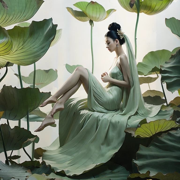 (masterpiece, best quality:1.2), 1girl, solo,lotus_leaf_fairy,fullbody shoot