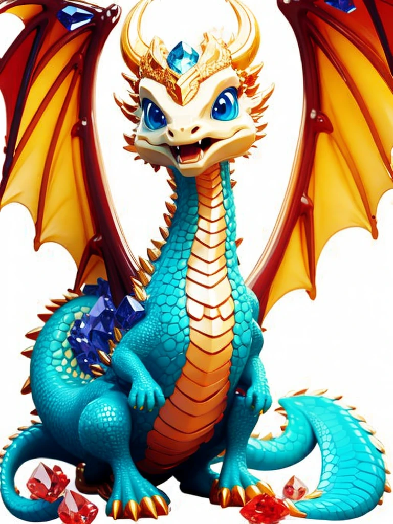 (masterpiece, best quality:1.2), dragon, solo，full body,flower,blue eyes,crystal,no humans,wings,open mouth