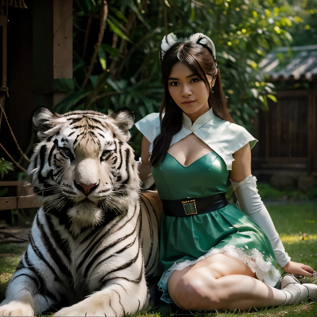 8k,Small-breasted cat girl in black and yellow costume posing for a photo, small breasted cat girl, Attractive cat brown-haired girl, Fantasyart, cat girl girl, wojtek fus, wears a black and yellow exterior, teens girl, Trending on CGSTATION,in woods,Holding a dagger,a smile,