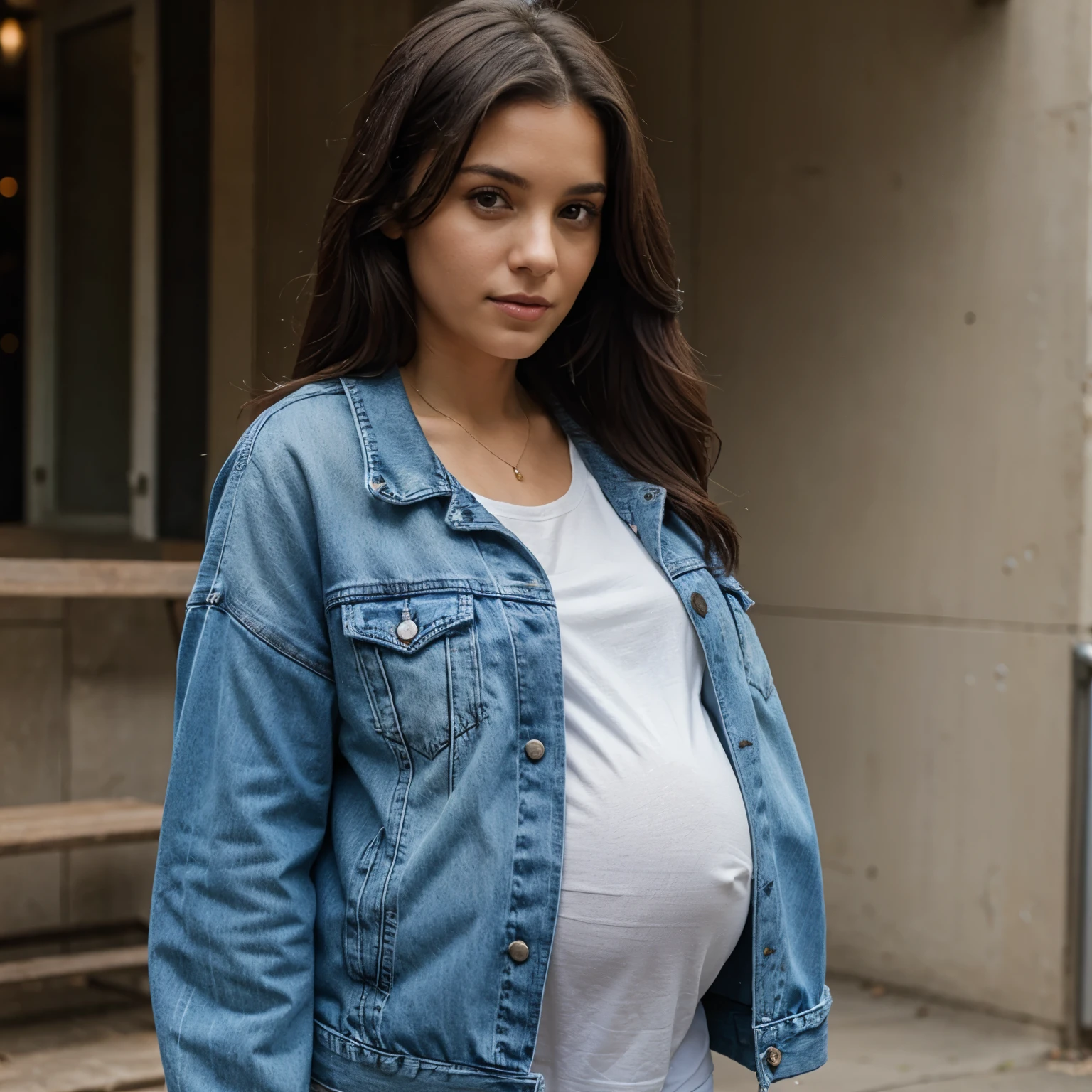 A pregnant Woman with a denim jacket