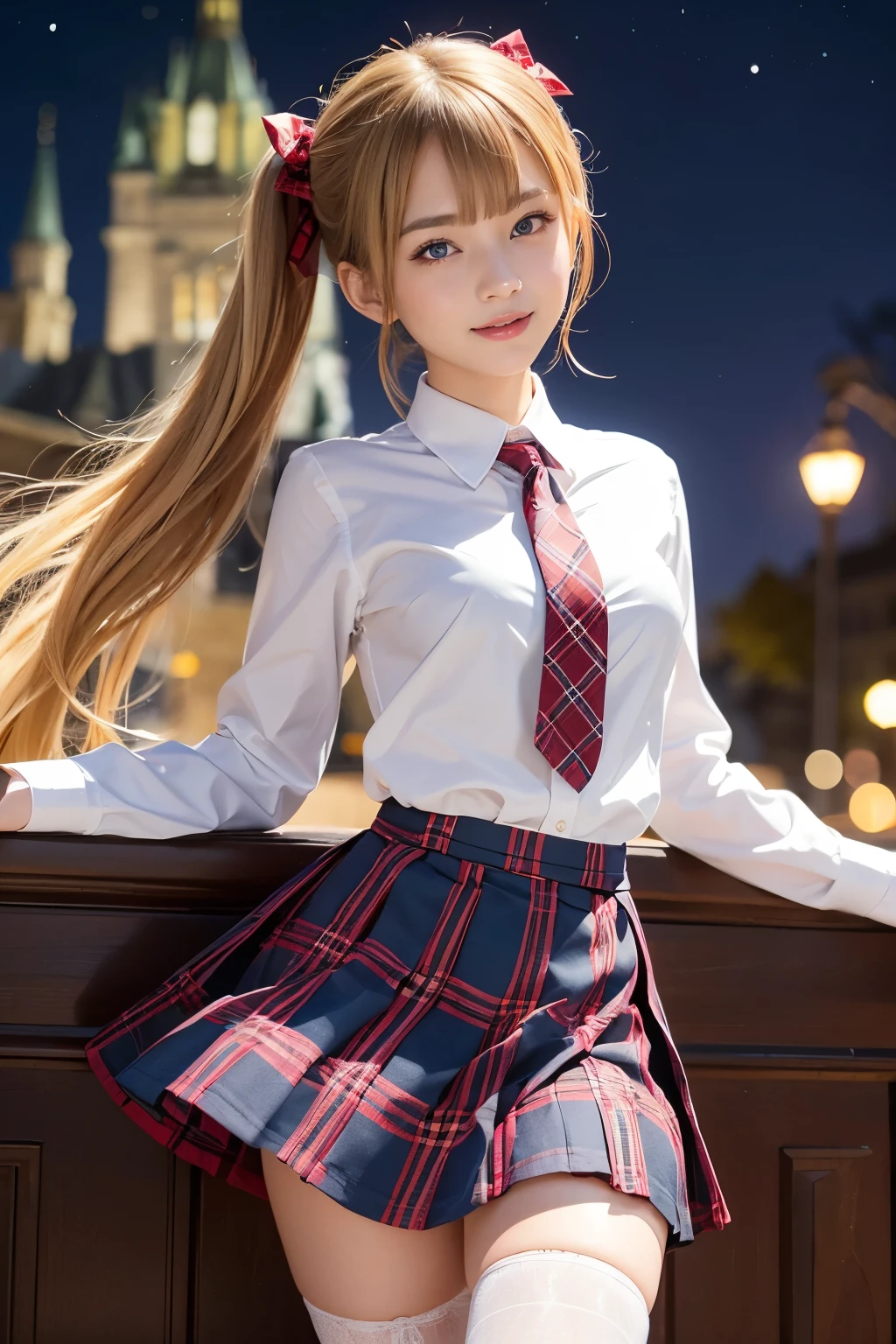 Kitagawa Marin, orange eyes, (1 girl: 1.4) (normal head-to-body ratio: 1.4) (tall long legs: 0.4)
(school uniform), (light blue tie), (blue plaid pattern skirt 1.3), brown leather shoes, (white short socks), blush
(Black choker collar: 0.8) Maiden standing (long eyelashes: 1.5), smile, various poses (night city: 1.1) (neon: 1.3) night (black sky) city tall building lights
Blonde/yellow hair, oblique bangs, 8-point bangs, (long eyebrows: 0.9), (red lips: 0.5)
To waist-length hair, long hair, spread hair, full body, smile
earring
(Nail art: 0.5)
, ESFP-A personality type
(25-year-old girl: 0.4)
(Extrovert: 0.9)
assertive
Have one's head in the clouds
daring
Happy