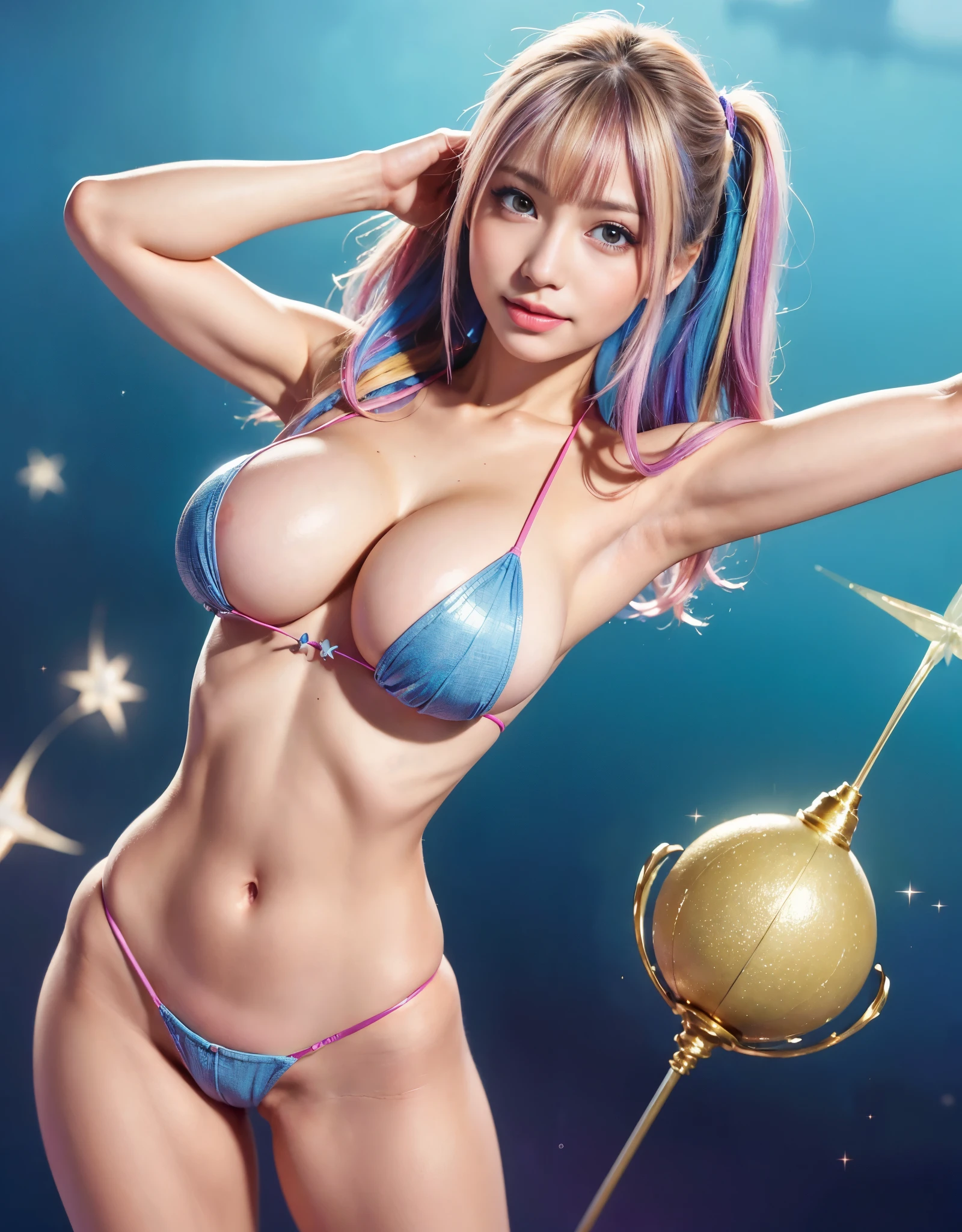 (extremely heavy breasts)、highest quality、masterpiece、超High resolution、(highest quality,8K,RAW photo,realistic,High resolution:1.2),(cute woman),22 years ago、24k,((beautiful sea background)),(巨大な金colorの髪),(露出した赤colorのマイクロビキニ),((armpit、armpit)),(light smile),(classroom),beautiful small handle sky park background、camel toe、belly button、2 shares、,(Photoreal:1.4)、RAW photo、1 girl、(((random hair))、(((color々take a pose)))、glowing skin、((star stem))、（someone who looks at you calmly, Eyes like a goddess.）happiness:1.2)、twin tails、nature background、2 shares、beautiful hip line、blonde、