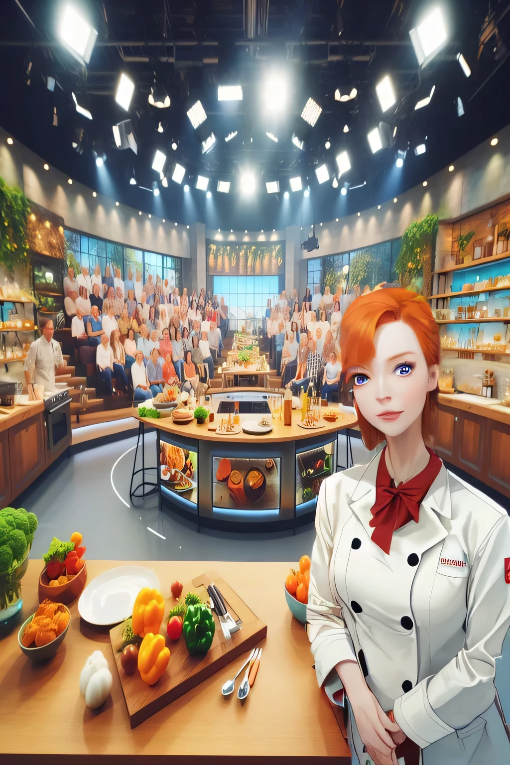Ms. Ginger, mid 30s, cinnamon-colored eyes, ginger-hued hair, wearing crisp white chef's coat,