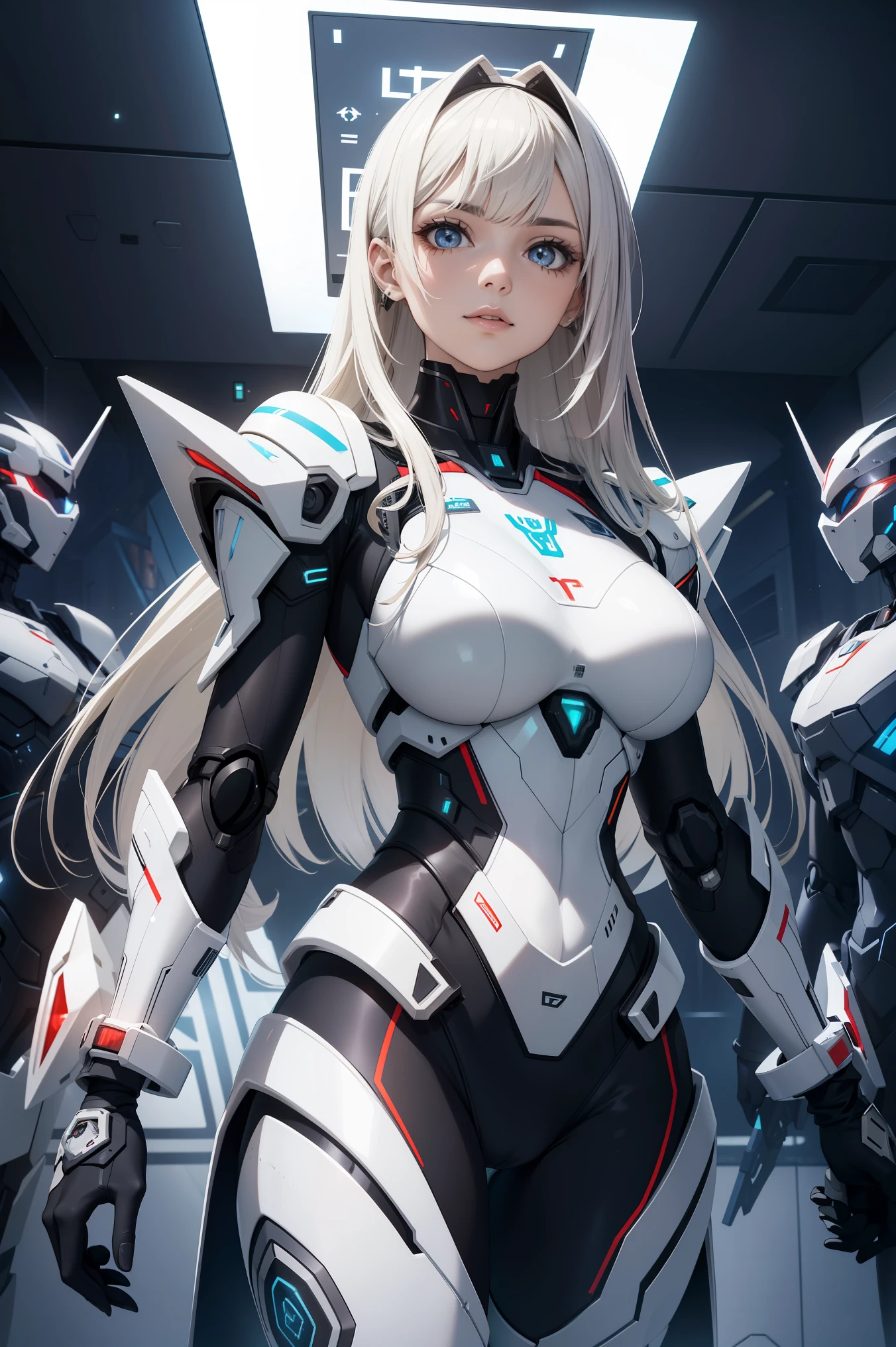 Mulher Alafed em traje futurista posando para foto, Em armadura branca futurista, girl with mecha cybernetic armor, Unreal engine rendering + Bem-vindo, Armadura de porcelana ciborgue, armadura branca brilhante, gynoid cyborg body, Linda e charmosa mulher ciborgue, diverse cybersuits, mulher ciborgue bonita, linda garota branca ciborgue, Em armadura futurista, A Mulher Ciborgue Perfeita