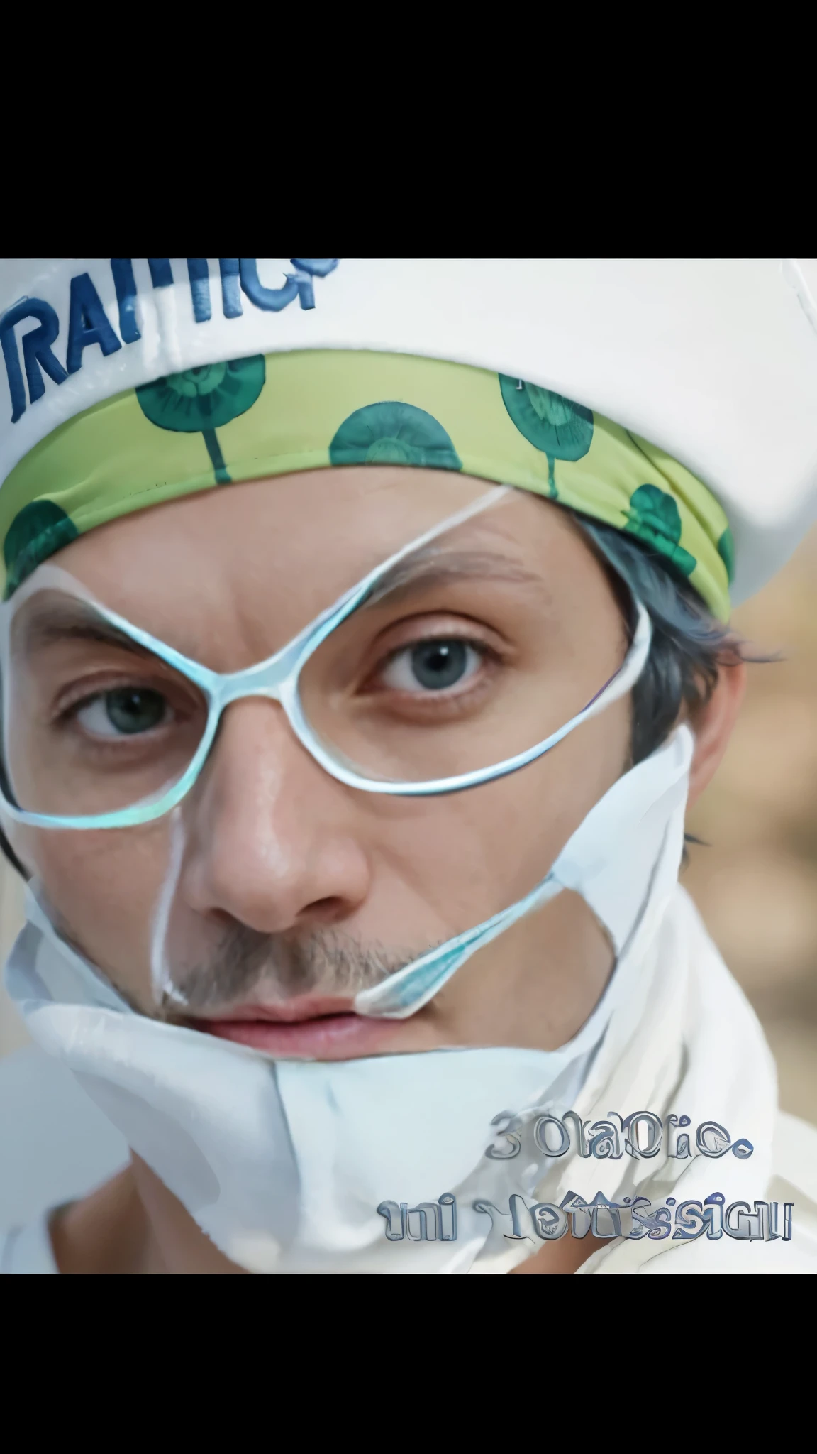 (masterpiece), (realistic), (ultra detailed), ( high reest quality), (photorealistic), (perfect face), (perfect anatomy), ((Franciscan)), man, male, solo, (((30 years old))), buggy from one piece, buggy, one piece, long hair, blue hair, wearing big hat, wearing a white robe, wearing, a white hat, wearing a green headband