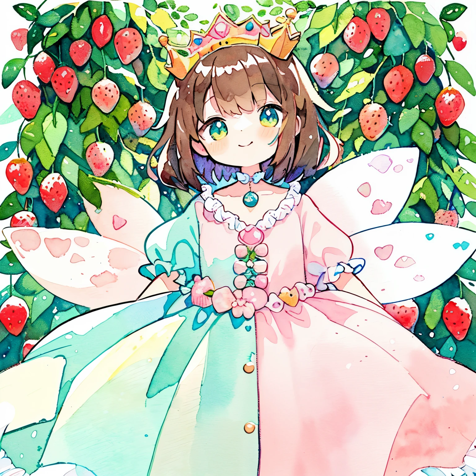 Anime girl in a pink dress with a crown and a flower - SeaArt AI