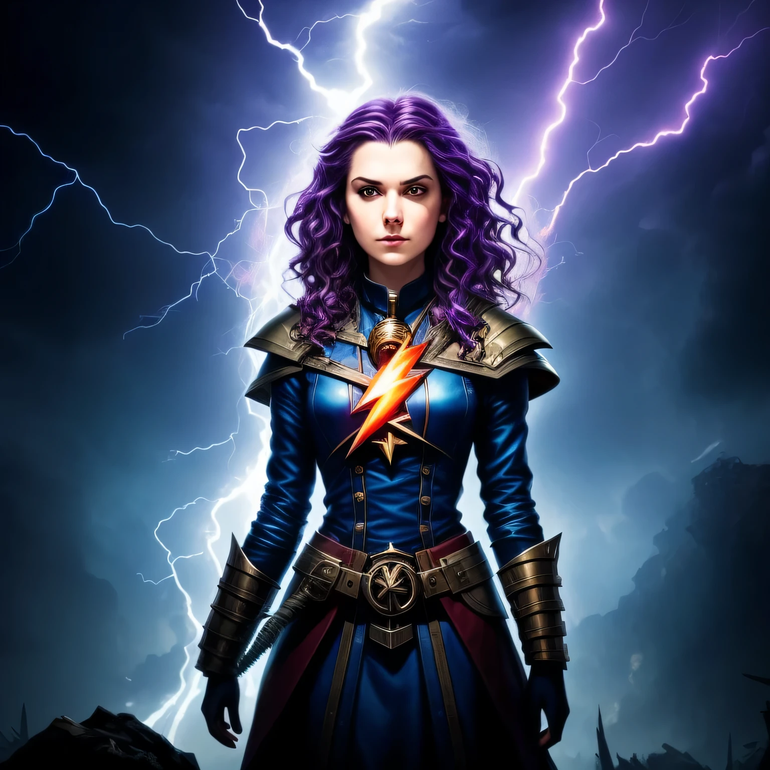 a close up of a person standing in front of a bunch of lightning, full portrait of electromancer, splashes of lightning behind her, vecna from stranger things, mtg art, diablo 4 lilith, evil sorceress, female occultist, cyberpunk medusa, goddess of lightning, astri lohne, magic the gathering concept art, by Jason Felix
