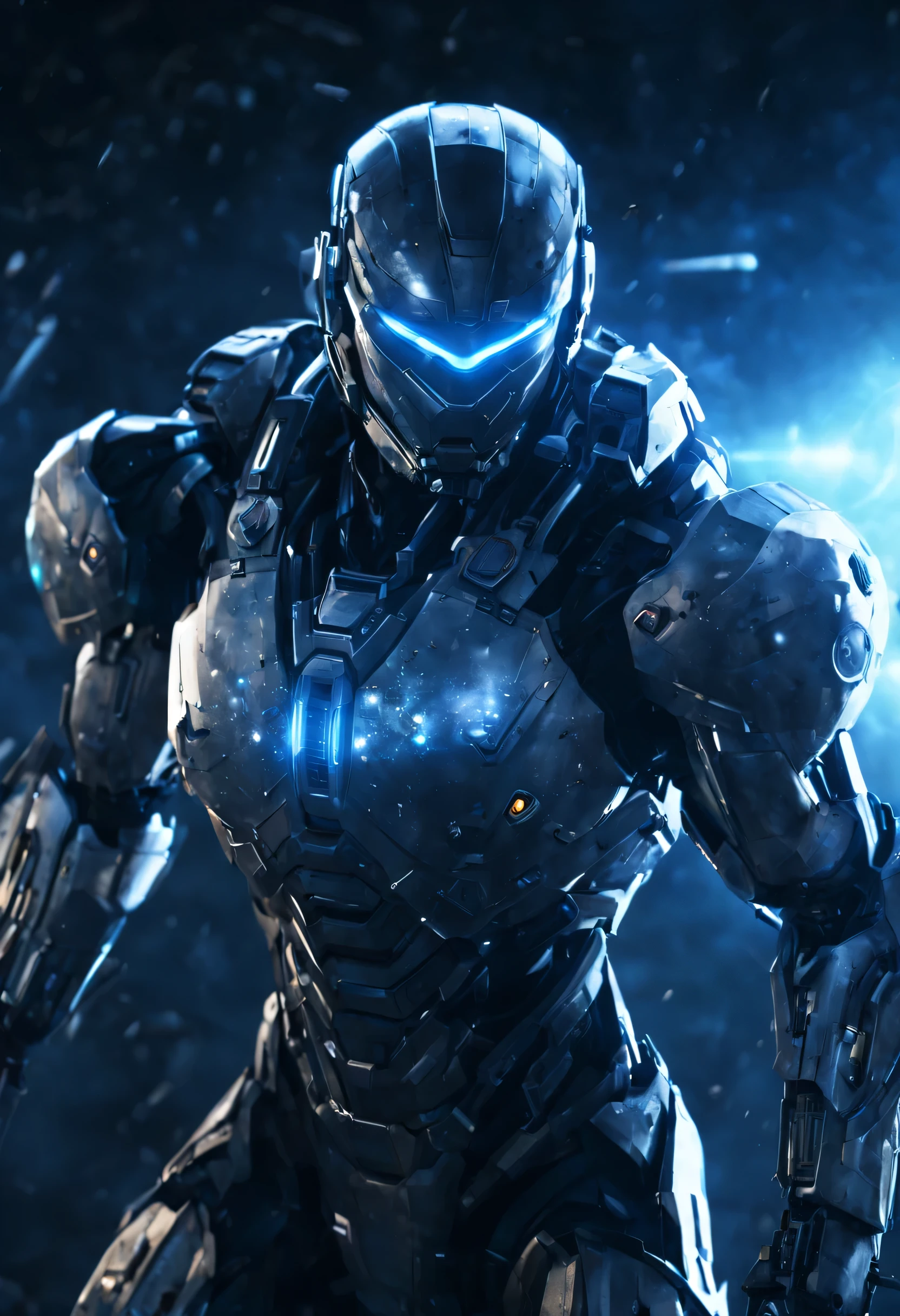 cyber warrior reflects an attack with a transparent energy shield, воин-киборг protected by an energy shield, protected by a transparent shield, tense dramatic atmosphere, Action Scene, pay attention to the energy shield, shield detailed, shield in the center of the image, clear focus on energy shield, cinematic frame, night, battlefield - spaceship compartment, dim lighting, cyborg warrior in motion, protected by an energy shield, Maximum realism, high detail, full frame, high definition, the environment is described in detail