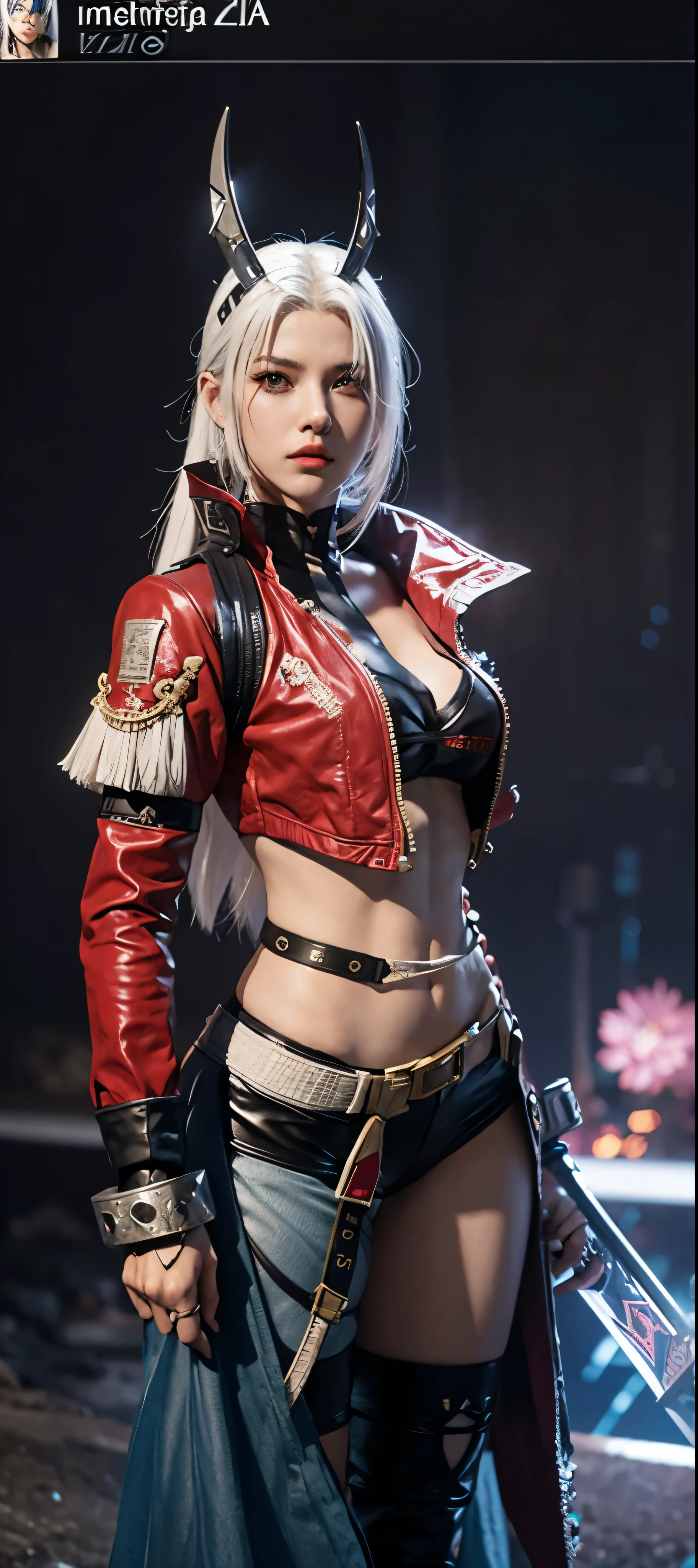 a close up of a person in a costume with a sword, as a character in tekken, female character, tifa lockhart with white hair, katana zero video game character, lunar themed attire, kda, slim body, cyborg - girl with silver hair, upper body avatar, fashion gameplay screenshot, fighting game character, new character, floralpunk elysian maiden, sigma female