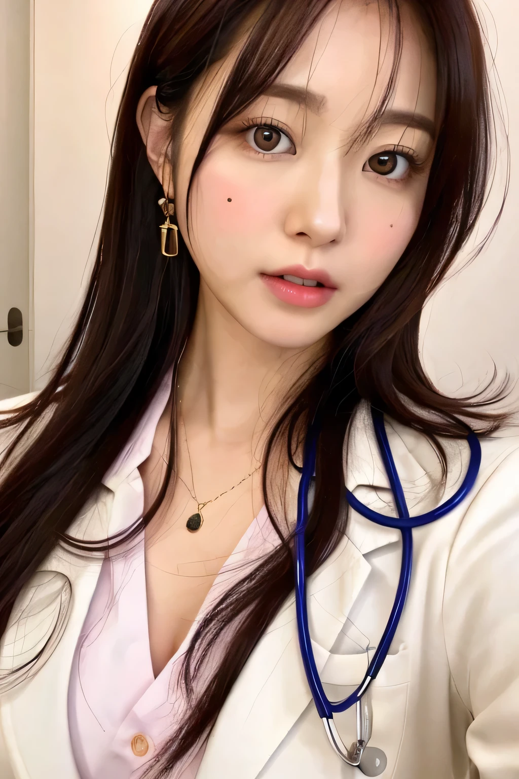 1 female doctor、white coat、close-up of woman、japanese model、Young sensual idol、Young cute idol、リアルなYoung Idol、Realistic sensual idol、Young Idol、Sophisticated idol、Yoshitomo Nara、Young skinny idol、Beautiful Asian Girl Ever、tits