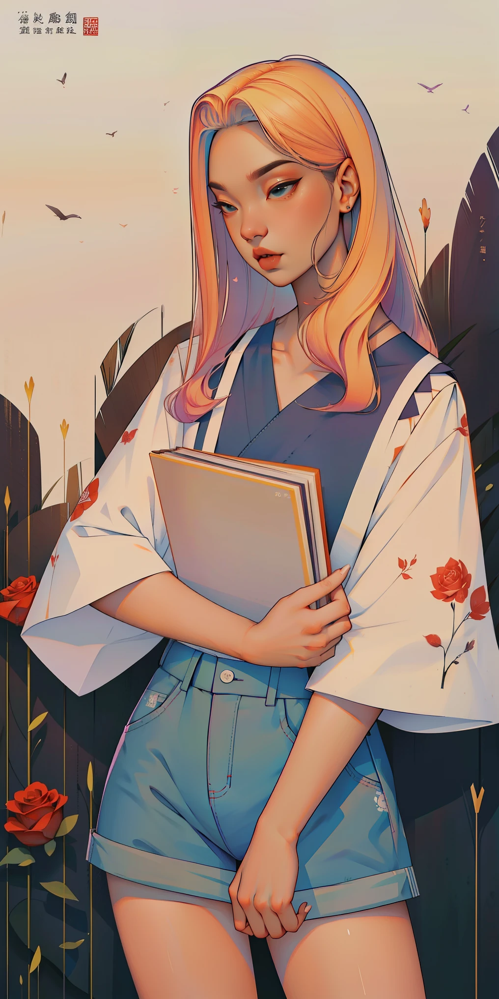 background, 别致of波西米亚风格, In the café, Ice cream print, 多彩多姿of霓虹灯, neon garland, Rose hair, Mixed languages_SMS, Japanese graffiti, (美丽清晰ofbackground:1.2),, 奇妙of画作 ,in graffiti style, 高度细致of眼睛 , underwear, lace, emulsion, blonde girl, Cat Print, tattoo, like, like, Super detailed hair, masterpiece, 最好of质量, high quality, high resolution, Detail enhancement, ((最美丽of形象 in the world)), masterpiece, 最好of质量, high quality, high resolution, Detail enhancement, ((最美丽of形象 ), 闪亮of粉色, 紫色of, as, Lavender, of, white degrade hair, Ultra short Stampa Flores, Drum,  Mesh pantyhose, Cropped denim shorts,  stjepan sejic of艺术, J·斯科特·坎贝尔of艺术作品, 吉列姆·马奇of艺术, 西特默·刘of艺术作品, 4K, high resolution, comics book character, comics, high quality详细,   of风格 ::2.0 comics插画风格,tattoo风格, high quality, high resolution, Detail enhancement, 8k, HD, 最好of质量, high quality, high resolution, Detail enhancement, 8k, HDR, sharp focus, Super detailed, 完美of照明, 弯曲of身体, 丰满of乳房, 弯曲of臀部