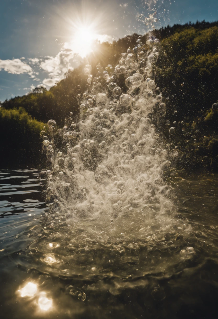 Image of bubbles gushing out from the bottom of a lake