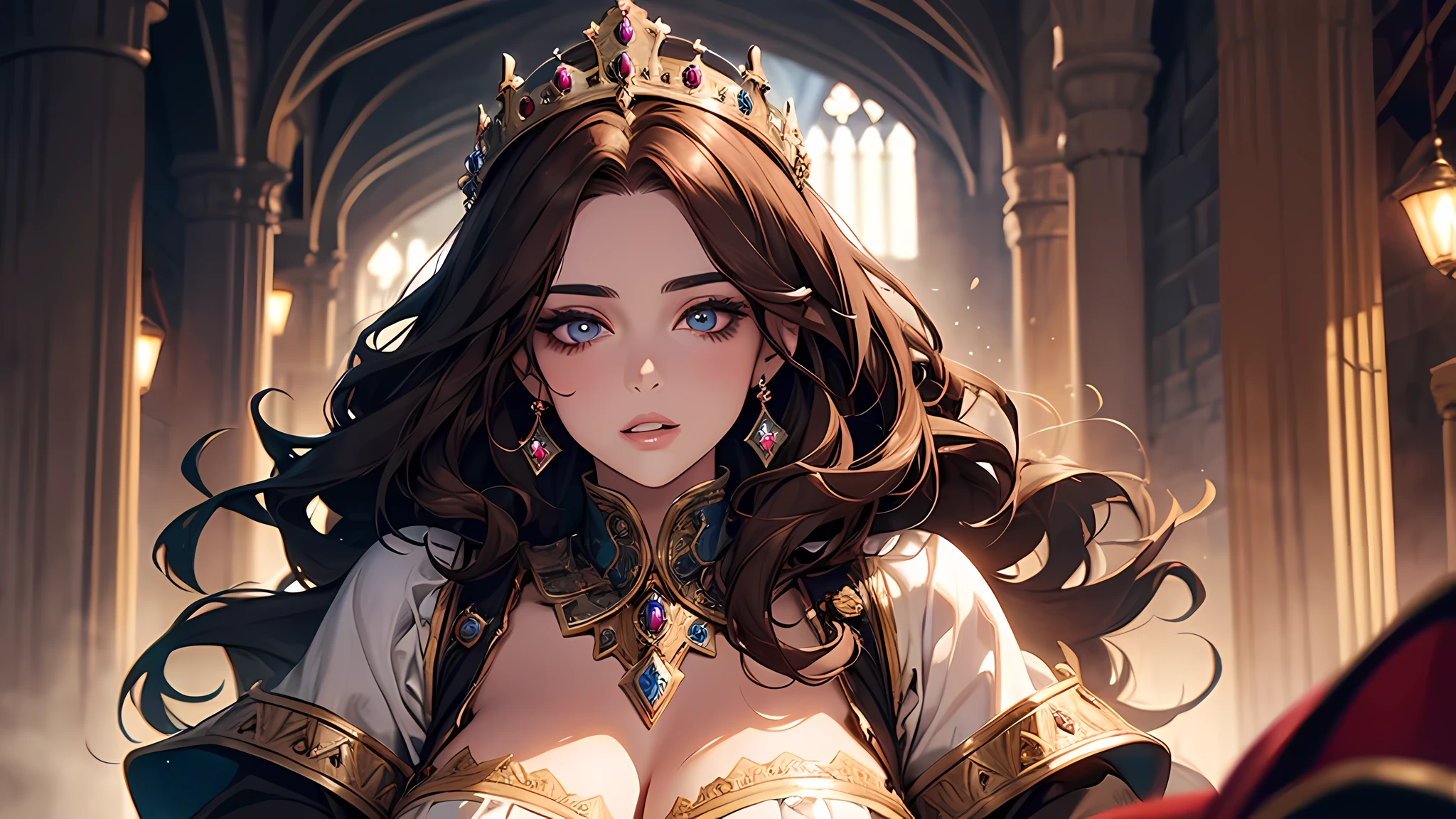 (best quality, masterpiece:1.3), 1girl, Warrior, sword, armor, upper body, AnjelikaV2, royal, tiara, royal crest, cape, parted lips, film grain, blurry foreground, throne, smirk, sultry look, seductive,
sultry look, seductive,