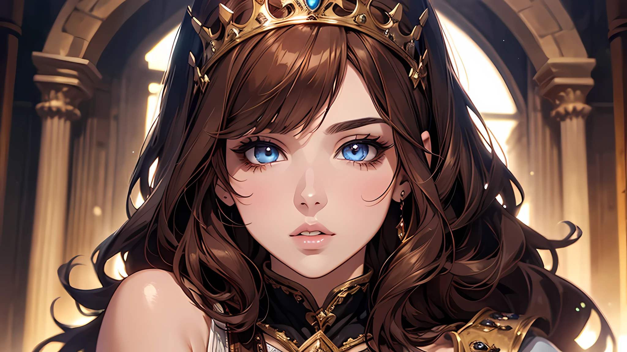 Portrait of a Spiritual Goddess, 1 sexy lady, big bouncing bust, complicated, elegant, Very detailed, Digital Painting, Art Station, Concept Art, Smooth, Sharp focus, figure, ArtJam、Greg Rutkowski、Alphonse Mucha、William Adolphe Bouguereau、Art by Stephanie Law , Magnificent royal background, large crown, Royal Jewels, robot, nature, Full Shot, Symmetric, Greg Rutkowski, Charlie Bowwater, Beep, Unreal 5, Surreal, Dynamic Lighting, Fantasy art, complicatedな色, Colorful magic circle, flash, lightning, light, Shining Castle