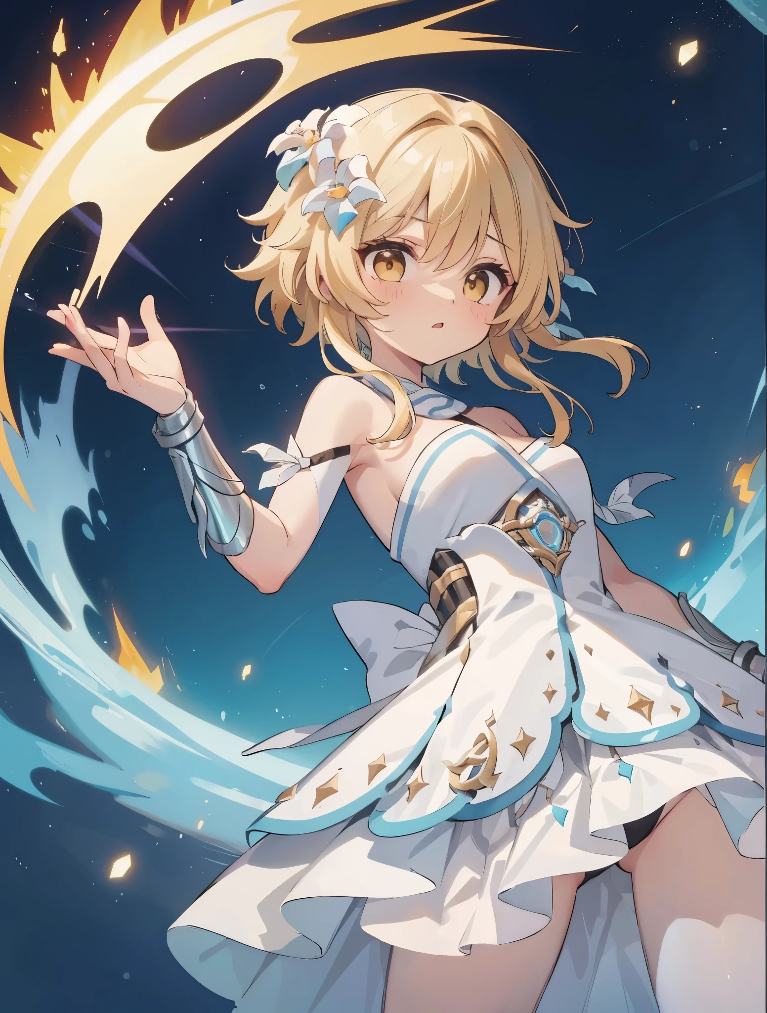 contrappost, magic circle, magic, wind, raise right hand, elemental burst, swirling vortex, serious,