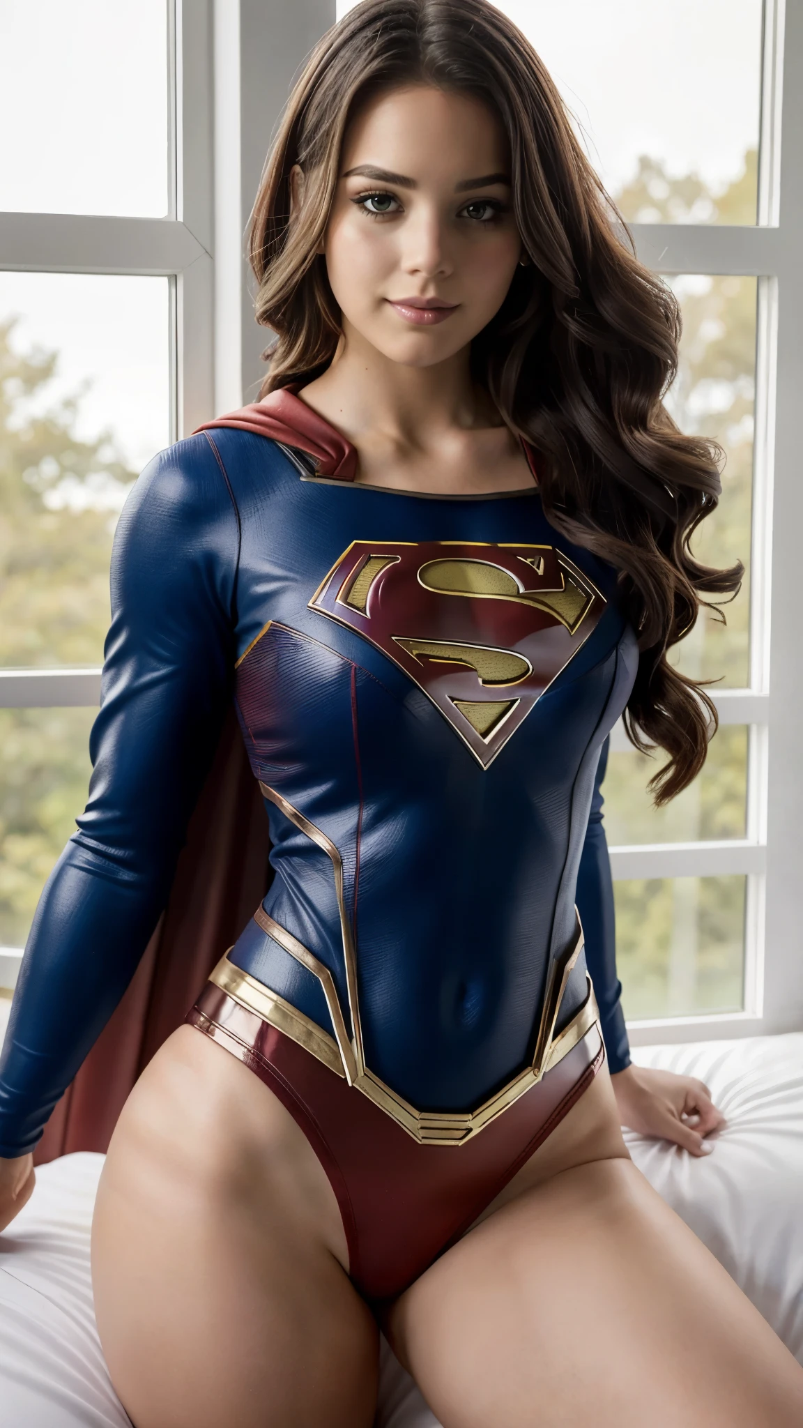 Girl Supergirl DC,Cosplay Supergirl cyberpunk anime-manga DC,botas rojas, minifalda roja,capa roja,supergirl symbol gold chrome stainless steel,Hermosa mujer Jennifer Lawrence, 23 years old,pelo largo rojo-anaranjado con rulos bien definidos,perfect plus size curvy body,cara realista perfecta,mirada tierna,mischievous smile,perfect plus size curvy body,grandes pechos,piel blanca,Usando cosplay de Supergirl police,background window del bosque,Midday lighting,imagen realista,realistic photography,1080K full UHD photography,Medium illumination,imagen alto detalle,alto relieve,sombras suaves,resolution engine engineer unrreal unity version 5.0,Supergirl de DC,Jessica Rabbit,23 years old perfect plus size curvy body bien detallado,cara hermosa perfecta,mischievous smile,mirada tierna,senos grandes perfectos cabello largo rojo-anaranjado intenso con rulos,pechos grandes,piel blanca sin brillo bien detallada,frontal,lying in bed with transparent pink silk sheets,tela transparente,longitud total,mirando a la camara,minimalist room with futuristic decoration,the bed by the window with midday light in a forest,Frente a la audiencia,poses sexuales invitando al sexo,cielo sobre el fondo de ventana en un bosque,luz tridimensional,concepto detallado de cuerpo completo,elegante arte conceptual digital,hermoso arte conceptual de perfect plus size curvy body completo,detalles,Girl Supergirl DC,Cosplay Supergirl cyberpunk anime-manga DC,botas rojas, minifalda roja,capa roja, Supergirl symbol golden steel,tendencia del arte, CGsociety longitud total, imagen realista, realistic photography, sombras suaves, resolution with engine engineer unrreal unity version 5.0, G-force 1080K 16Terabits full UHD graphics card, Soft lighting, alto relieve en los detalles,Girl Supergirl DC, Cosplay Supergirl cyberpunk anime-manga DC,botas rojas, minifalda roja, capa roja, supergirl symbol gold chrome stainless steel,