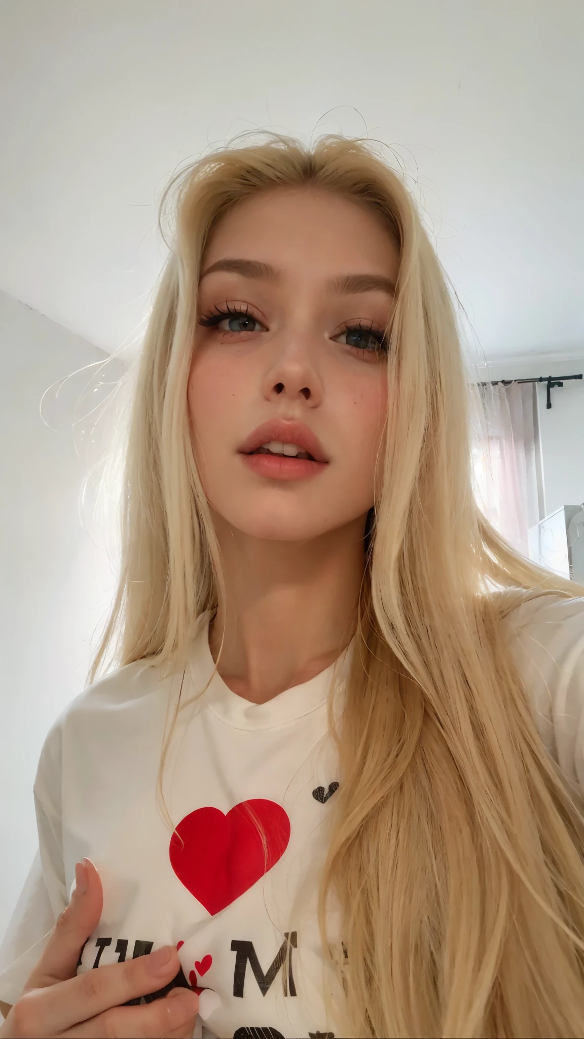 Blonde woman with long hair and a heart T - Shirt, Yelena Belova, angelawhite, Taran Dasha, Alexandra Waliszewska, Anna Nikonova aka Newmilky, uma loira linda, ava max, Anastasia Ovchinnikova, Angelina Stroganova, longos cabelos loiros e olhos grandes, Deusa loira, julia gorokhova