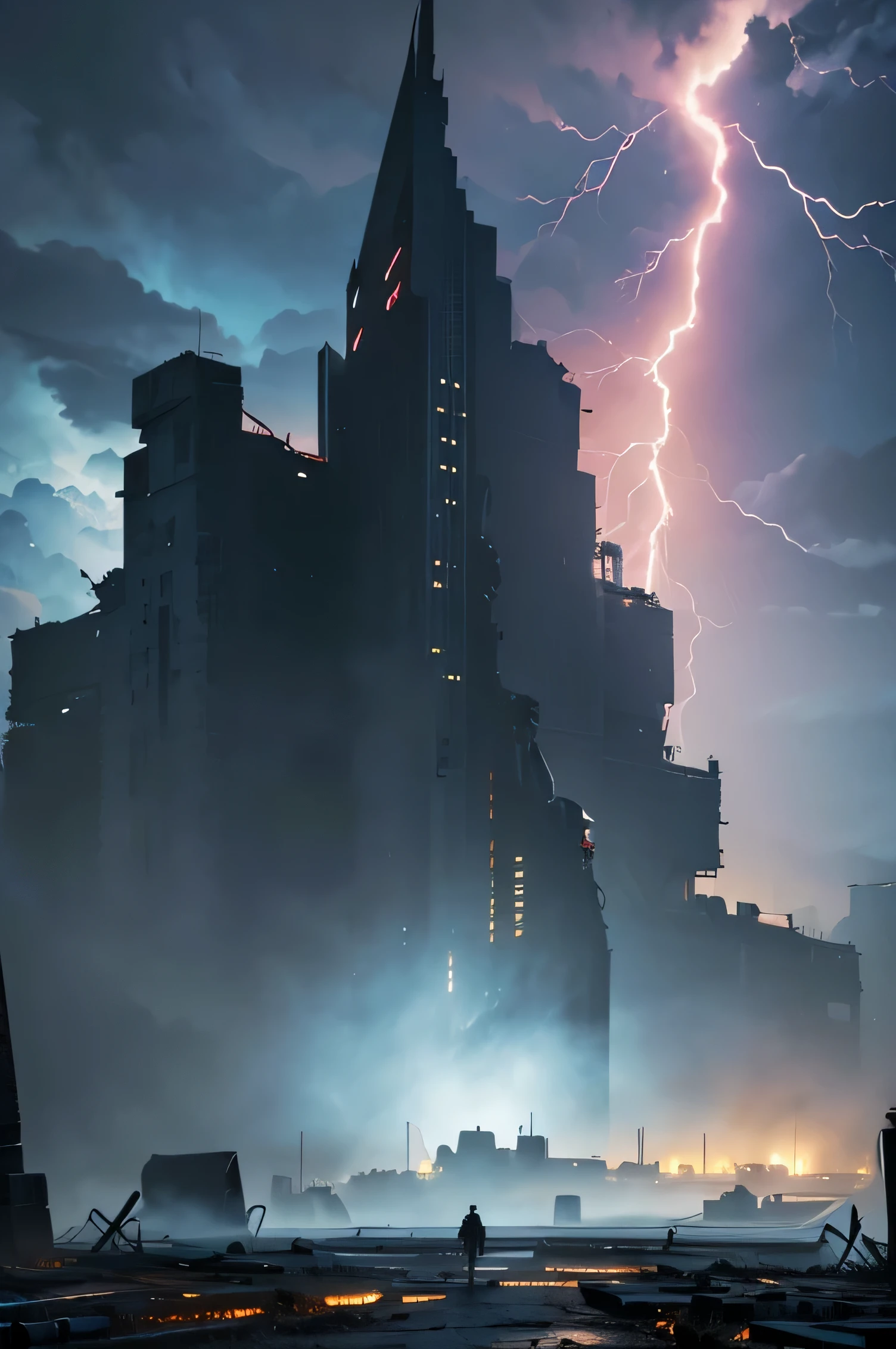 `(best quality,8k,high resolution,masterpiece:1.2), apocalyptic, lightning, ruins`