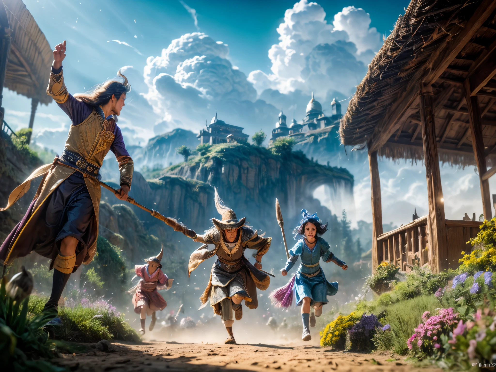 (best quality,4k,8k,highres,masterpiece:1.2),ultra-detailed,(realistic,photorealistic,photo-realistic:1.37),HDR,UHD,studio lighting,ultra-fine painting,sharp focus,physically-based rendering,extreme detail description,professional,vivid colors,bokeh, portraits
Under the vibrant blue sky, several powerful wizards engage in a thrilling and breathtaking race on their enchanted brooms. They navigate through the cotton-like clouds effortlessly, showcasing their exceptional flying skills and magical abilities. The scene is filled with intense competition and excitement as the wizards fiercely chase each other, determined to be the first to reach the finish line. Their cloaks billow behind them, adding a sense of dynamic movement to the composition. Each wizard possesses beautifully detailed facial features, with piercing eyes that reveal their intense focus and determination. The meticulously painted brooms exhibit a realistic texture, with fine brush strokes capturing their wooden handles and bristles. The overall image quality is incredibly high, with (best quality,4k,8k,highres,masterpiece:1.2) ensuring that every minute detail is flawlessly rendered. The image exudes a sense of realism and depth, thanks to the (realistic,photorealistic,photo-realistic:1.37) approach taken in its creation. The lighting in the scene is expertly crafted, with the soft glow of studio lighting illuminating the wizards and their brooms, casting subtle shadows on the clouds below. The color palette is vivid and vibrant, enhancing the magical atmosphere of the race. The use of bokeh adds a touch of dreaminess to the image, with the background clouds softly blurred, allowing the focus to remain on the wizards and their brooms. This masterpiece is rendered in ultra-fine detail, with every element carefully depicted to create a visually stunning and captivating piece of art.