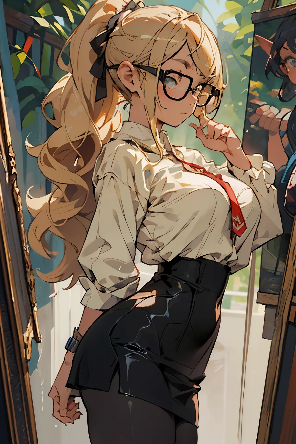 ((best quality)), ((masterpiece)), (detailed), 1girl, long blonde hair, brown eyes, freckles, glasses, grey cropped long sleeve tshirt, nude, sexy, vagina, slender body, wide hips, sexy midriff, bedroom