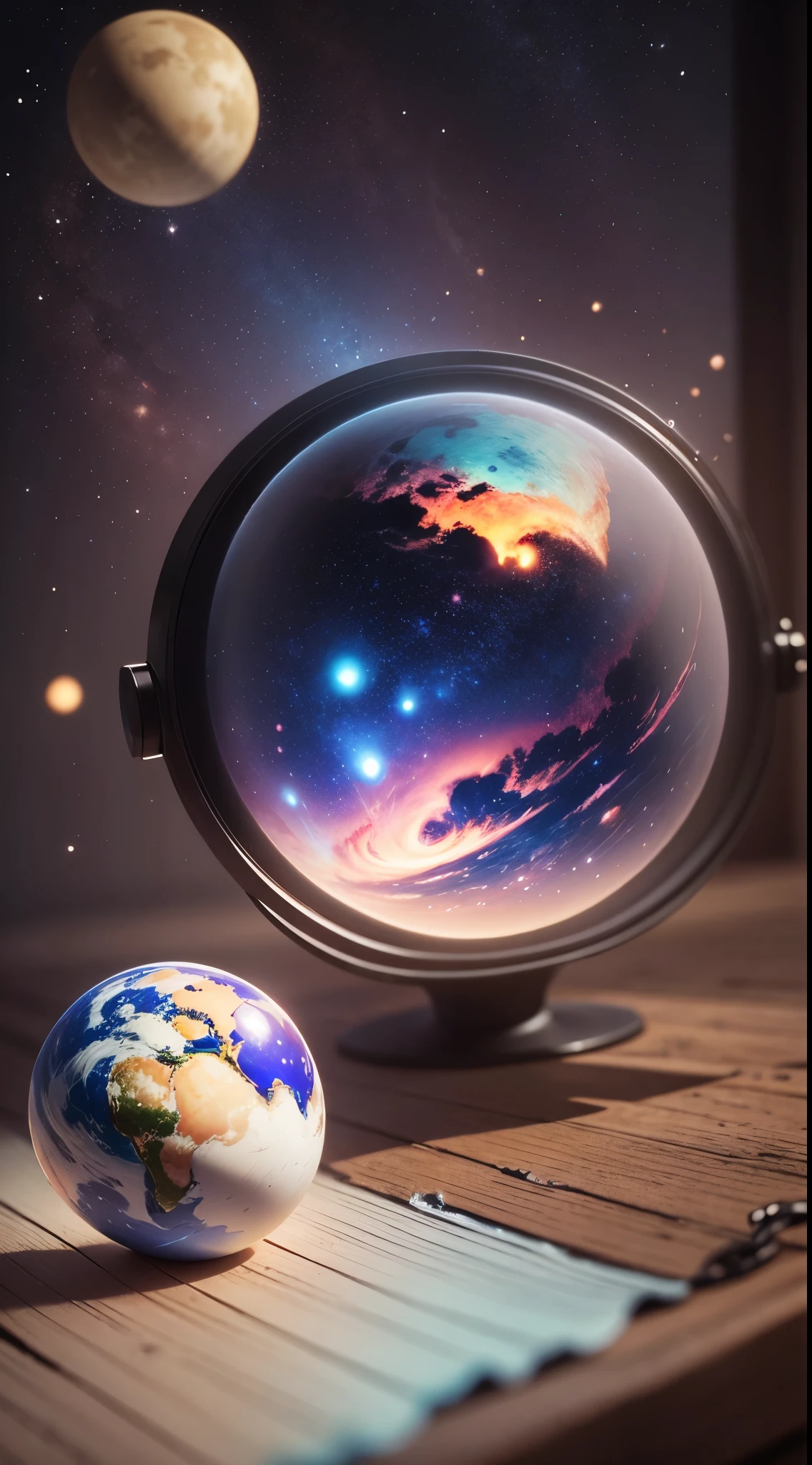 space with all the planets blue and pink colour with bright white stars 3d art realistic dark fantasy world blue,wet,ultra detailed, ultra detailed