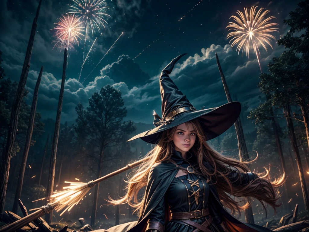 A thrilling flying broomstick race through mystical landscapes, captured in an exquisite oil painting. The scene depicts the intense competition between skilled witches and wizards as they soar through the vibrant skies. With extraordinary attention to detail, the painting showcases the wind-blown hair, gleaming eyes, and determined expressions of the participants. The broomsticks, crafted with the finest materials, are adorned with intricate engravings and glowing magical patterns. The race takes place against a backdrop of majestic mountains, lush forests, and sparkling waterfalls, adding a sense of awe and adventure. The image quality is of the highest caliber, with a resolution of 4K, ensuring every stroke and color is meticulously preserved. The color palette features rich, vivid hues, invoking a sense of enchantment and whimsy. The lighting is ethereal, capturing the warm glow of the setting sun, casting a beautiful golden light upon the scene. The combination of realism and photorealism breathes life into the artwork, making it a true masterpiece.