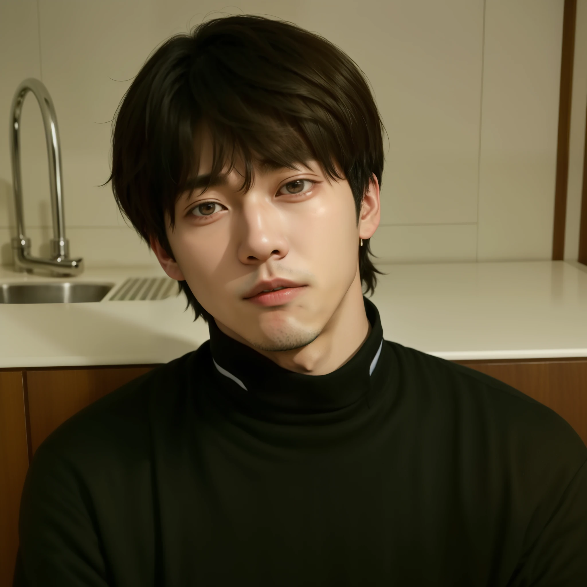 Hay un joven con una camisa negra y un collar, kim doyoung, Jinyoung Shin, hyung tae, TaeJune Kim, taken in the early 2020s, Jung Jaehyun, jungkook, cai xukun, foto de perfil, headshot foto de perfilture, hong junio hyung, Con pelo corto, shin jeongho, foto de perfilture, inspirado en jeonseok lee