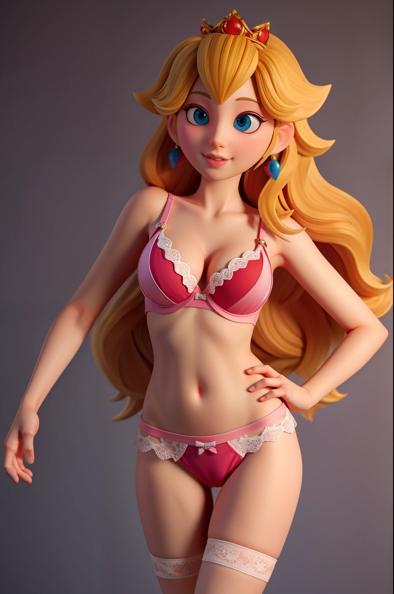 All textures in high quality and realistic details, princess peach,lingerie red