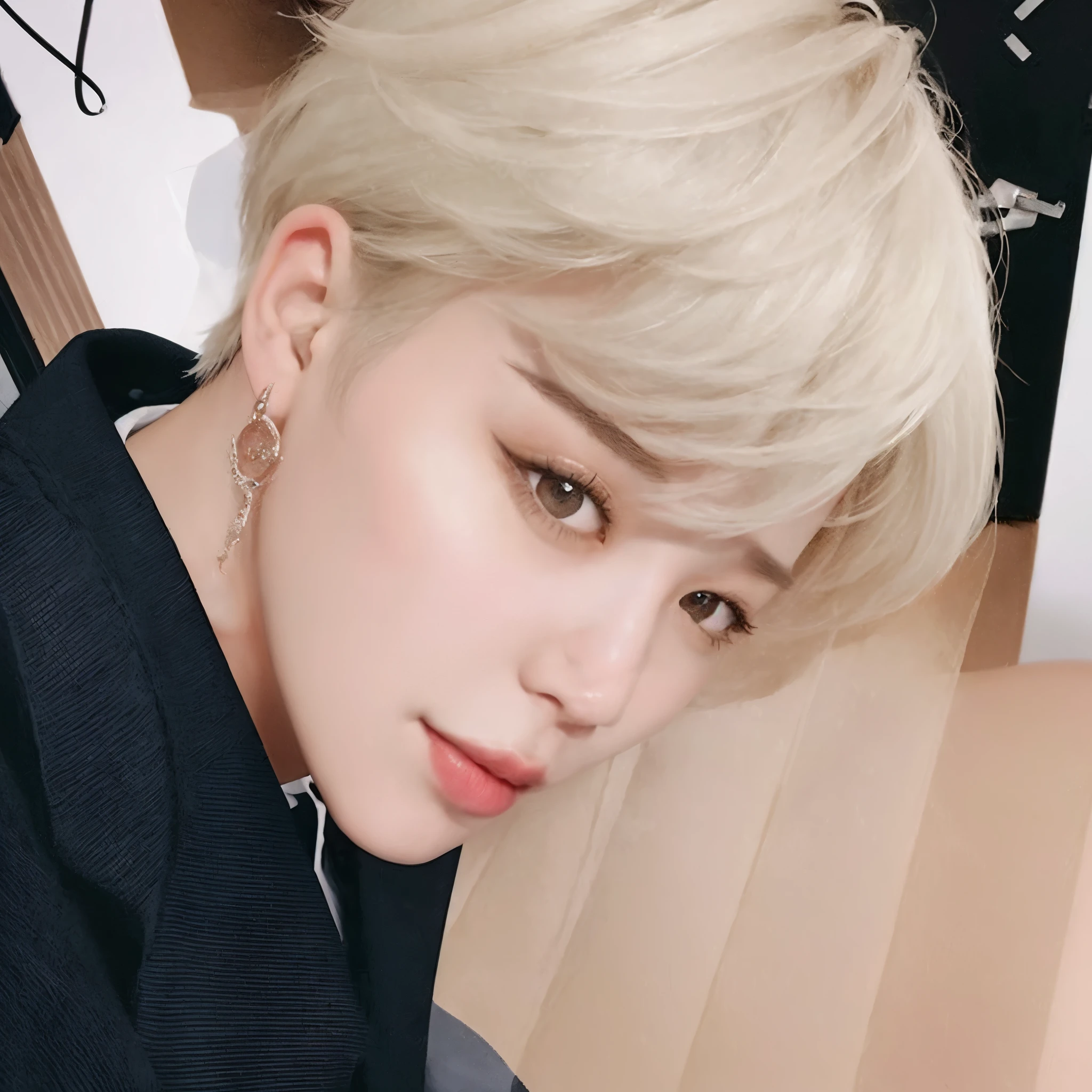 un primer plano de una persona con cabello rubio corto, Jimin\los labios carnosos, park Jimin, Jimin, Jimin\la nariz griega, Jimin\his right eyelid is swollen, accurate Jimin face, kim doyoung, Jung Jaehyun, hyung tae, Con pelo corto, jungkook, TaeJune Kim, bts, diez lee, 8k!, bts, bts jimin, park jimin, kpop boy, korean male face