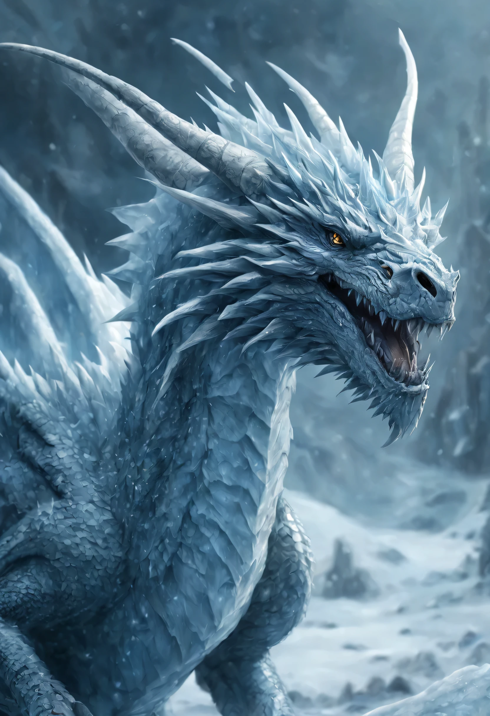 ice dragon, realistic, desolate, intricately detailed, artistic lighting, particles, beautiful, amazing, highly detailed, digital art, sharp focus, trending on art station