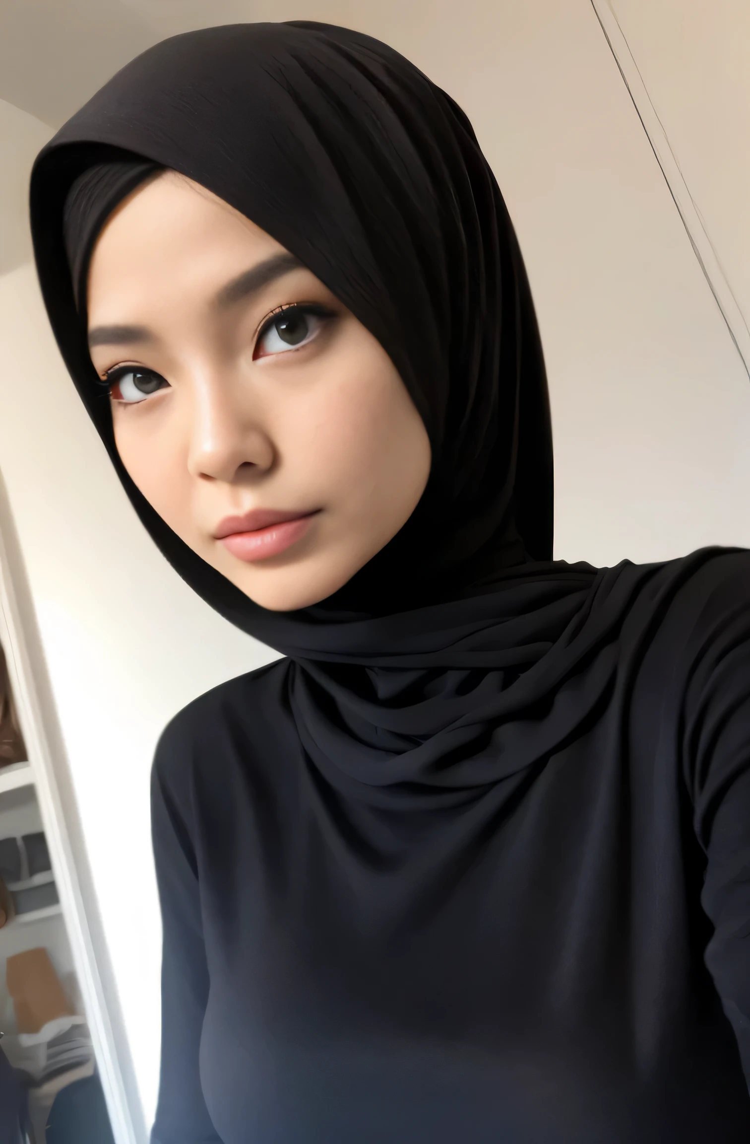 Very very very skinny asian hijab little flat chest, naked, nsfw, close up face, dynamic angle