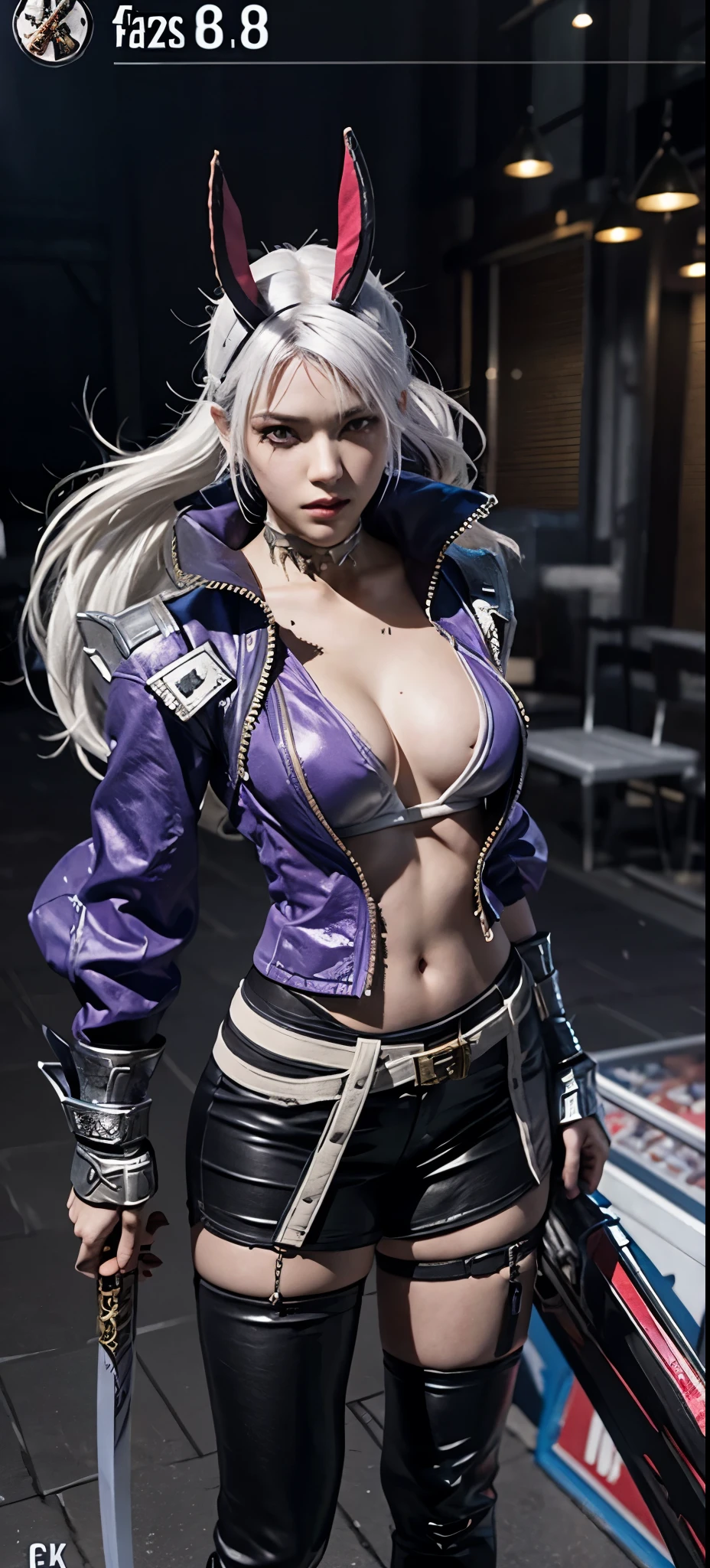 a close up of a person in a costume with a sword, as a character in tekken, female character, tifa lockhart with white hair, katana zero video game character, lunar themed attire, kda, slim body, cyborg - girl with silver hair, upper body avatar, fashion gameplay screenshot, fighting game character, new character, floralpunk elysian maiden, sigma female